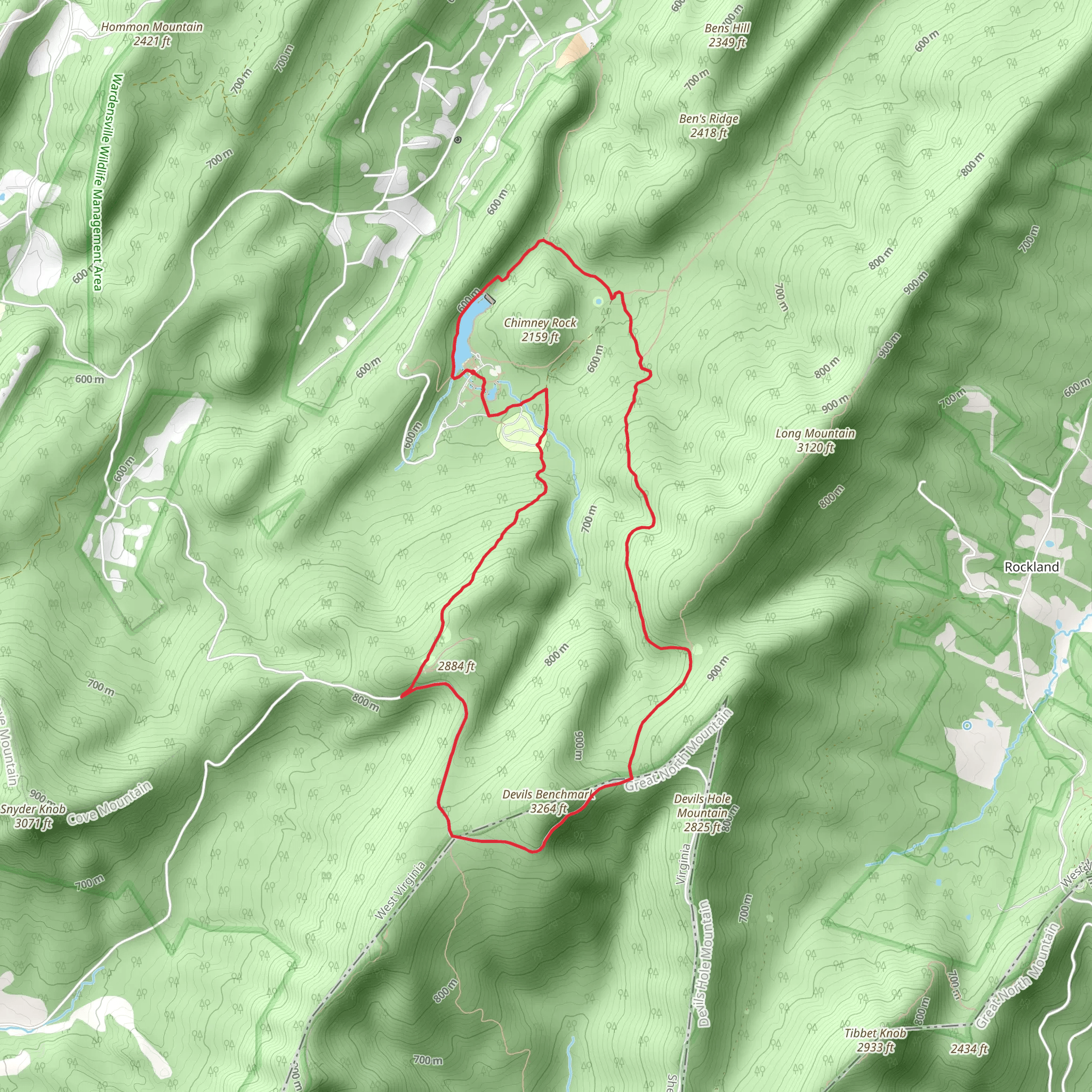Rockcliff Lake, Long Mountain and Trout Pond Loop Trail mobile static map