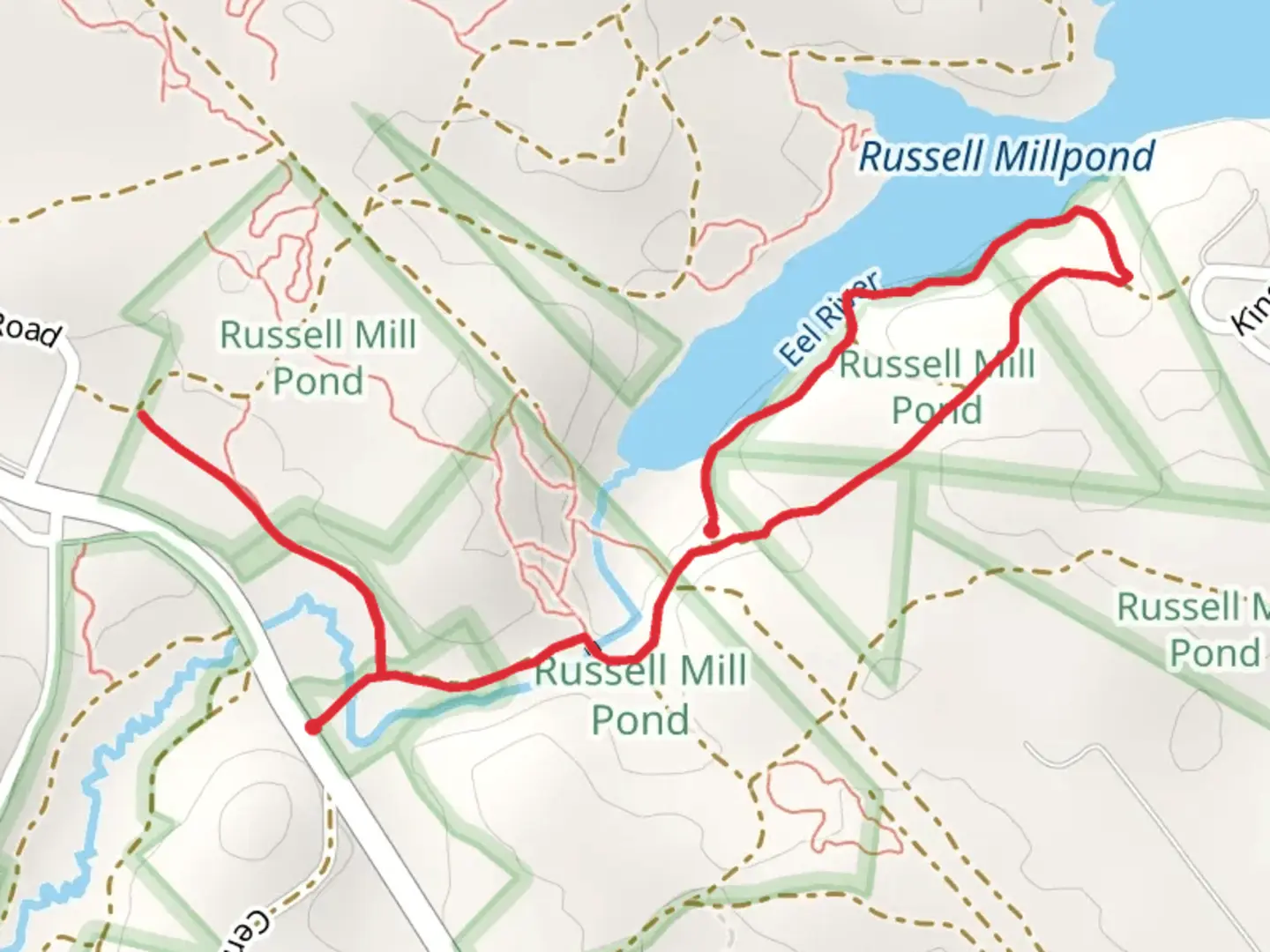 An image depicting the trail Russell Millpond Trail and its surrounding area.