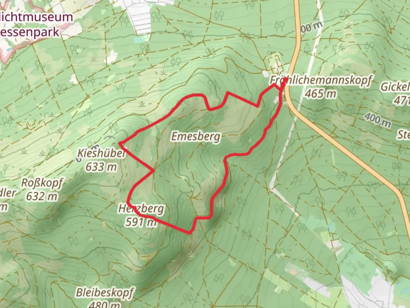 An image depicting the trail Hollerkopf, Herzberg and Marmorstein Loop and its surrounding area.
