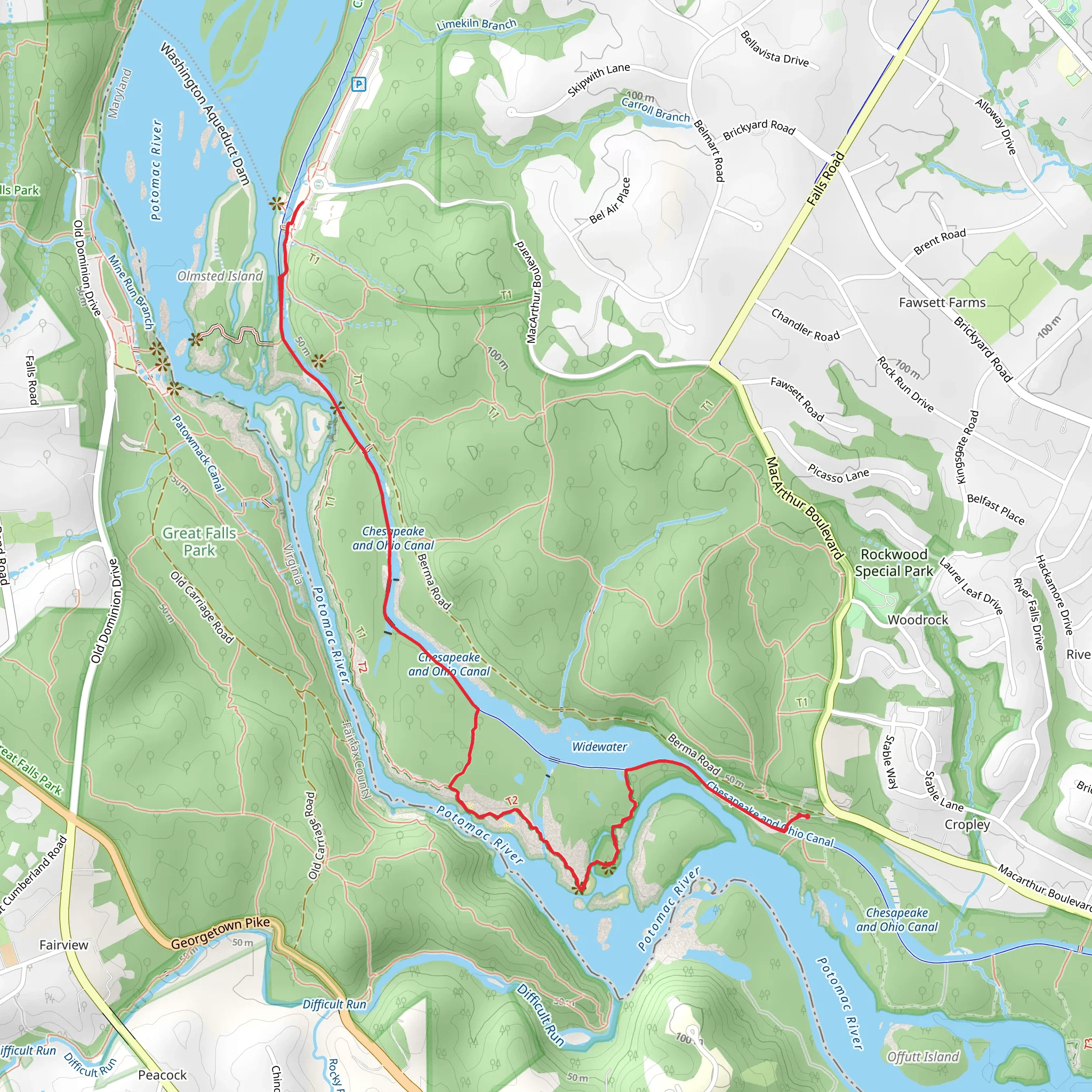 Exit Trail and Chesapeake and Ohio Canal Trail mobile static map