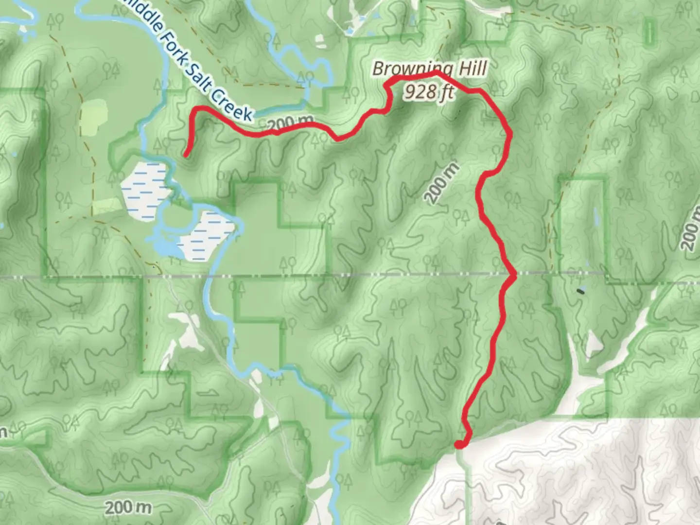 An image depicting the trail Middle Fork Salt Creek and Browning Hill and its surrounding area.