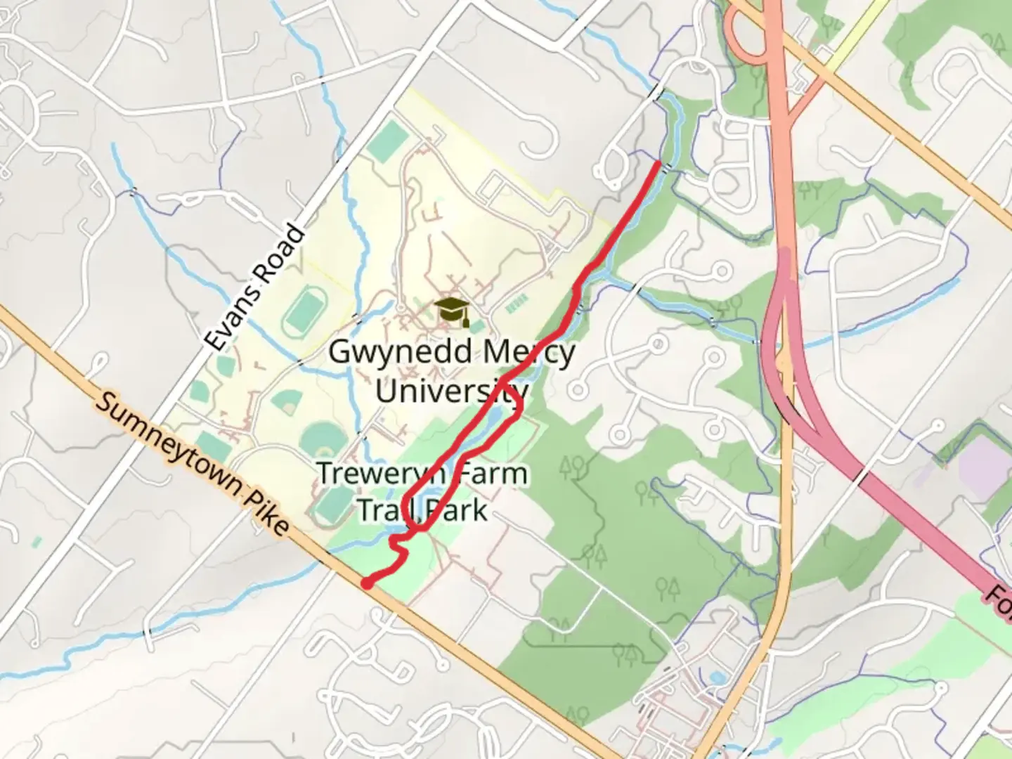 An image depicting the trail Treweryn Farm Trail Park Loop and its surrounding area.