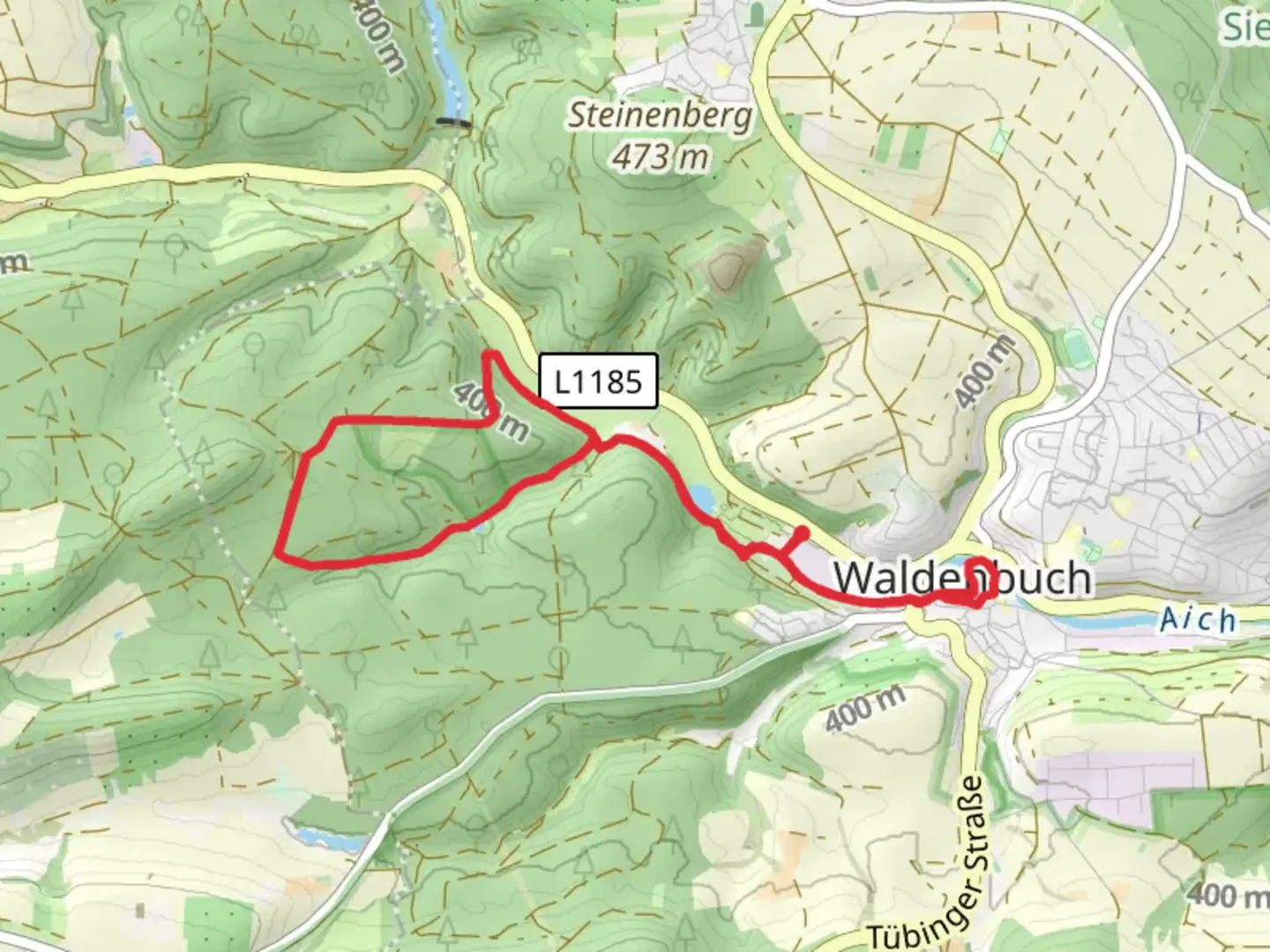 An image depicting the trail Hirtensitz via Kesslerhauweg and its surrounding area.