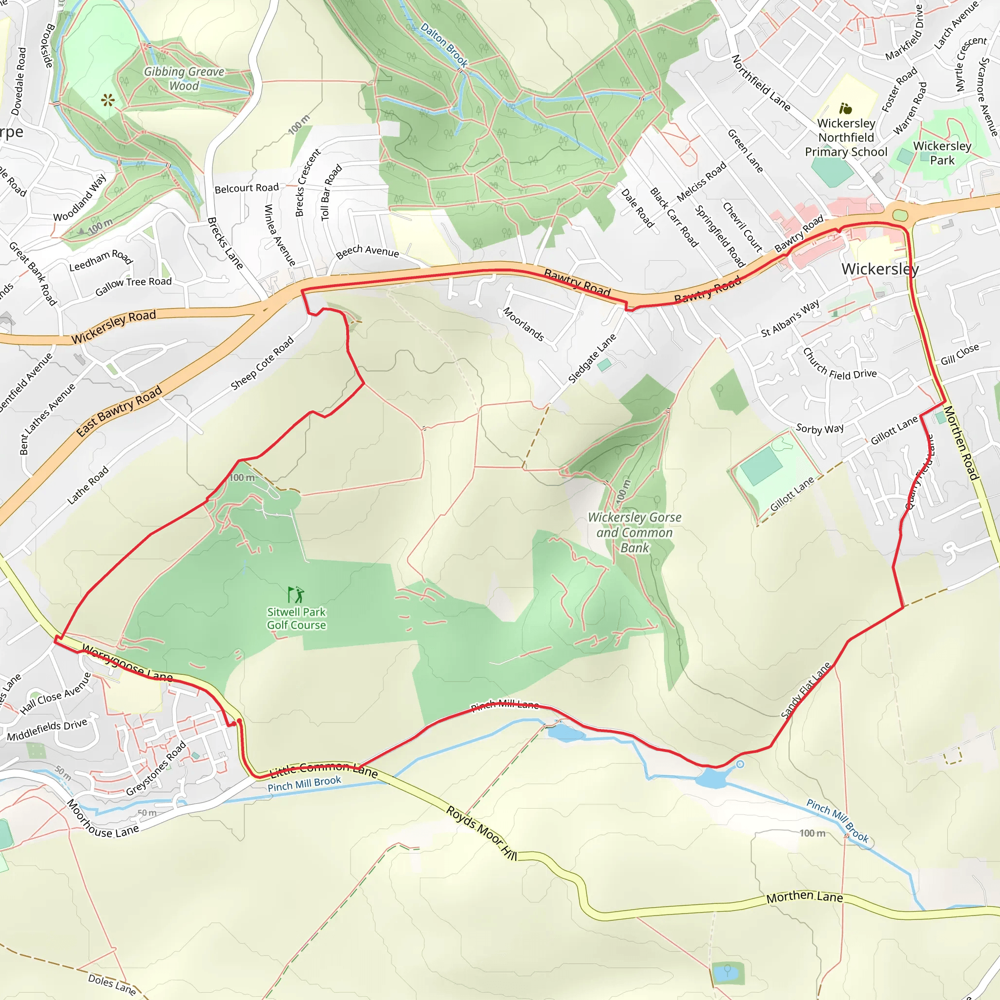 Sitwell Park Golf Course and Wickersley Gorse and Common Bank Loop mobile static map