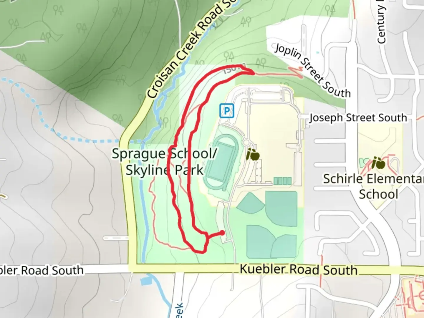 An image depicting the trail SKyline Park Loop - Short and its surrounding area.