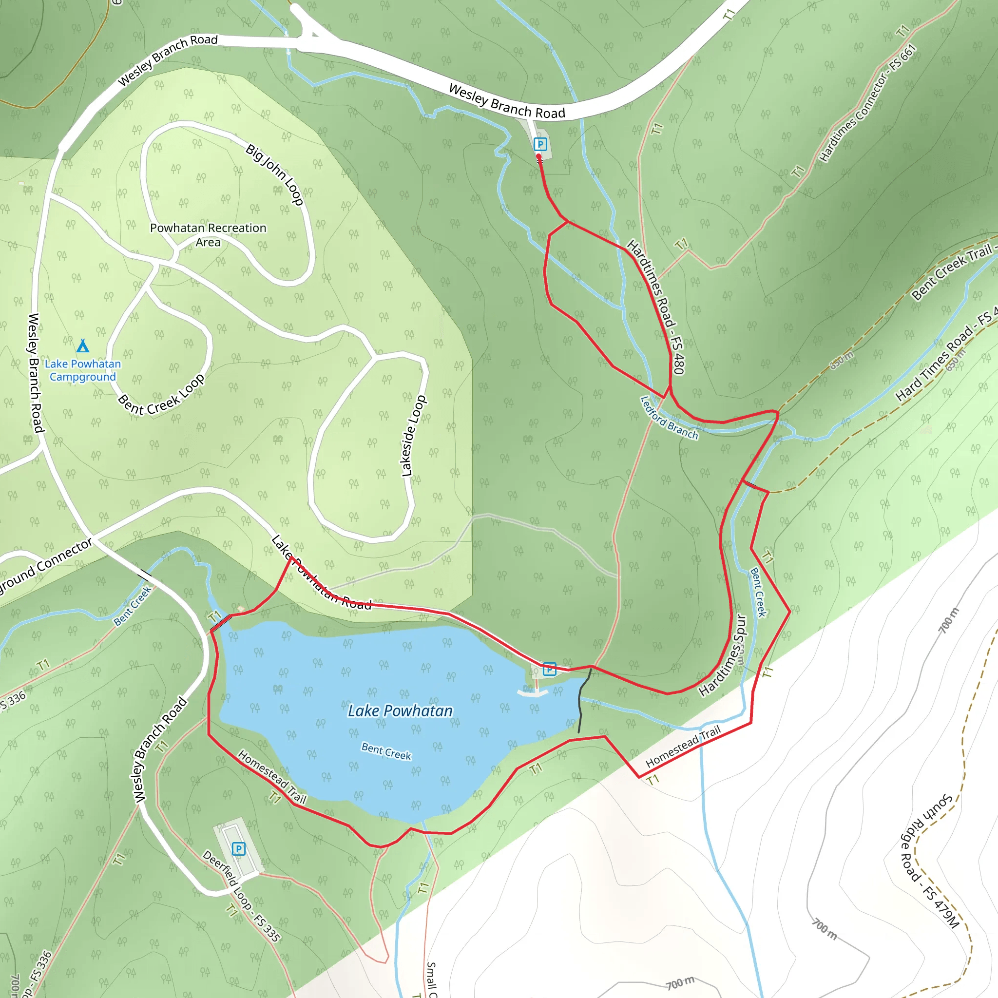 Lake Powhatan Loop mobile static map