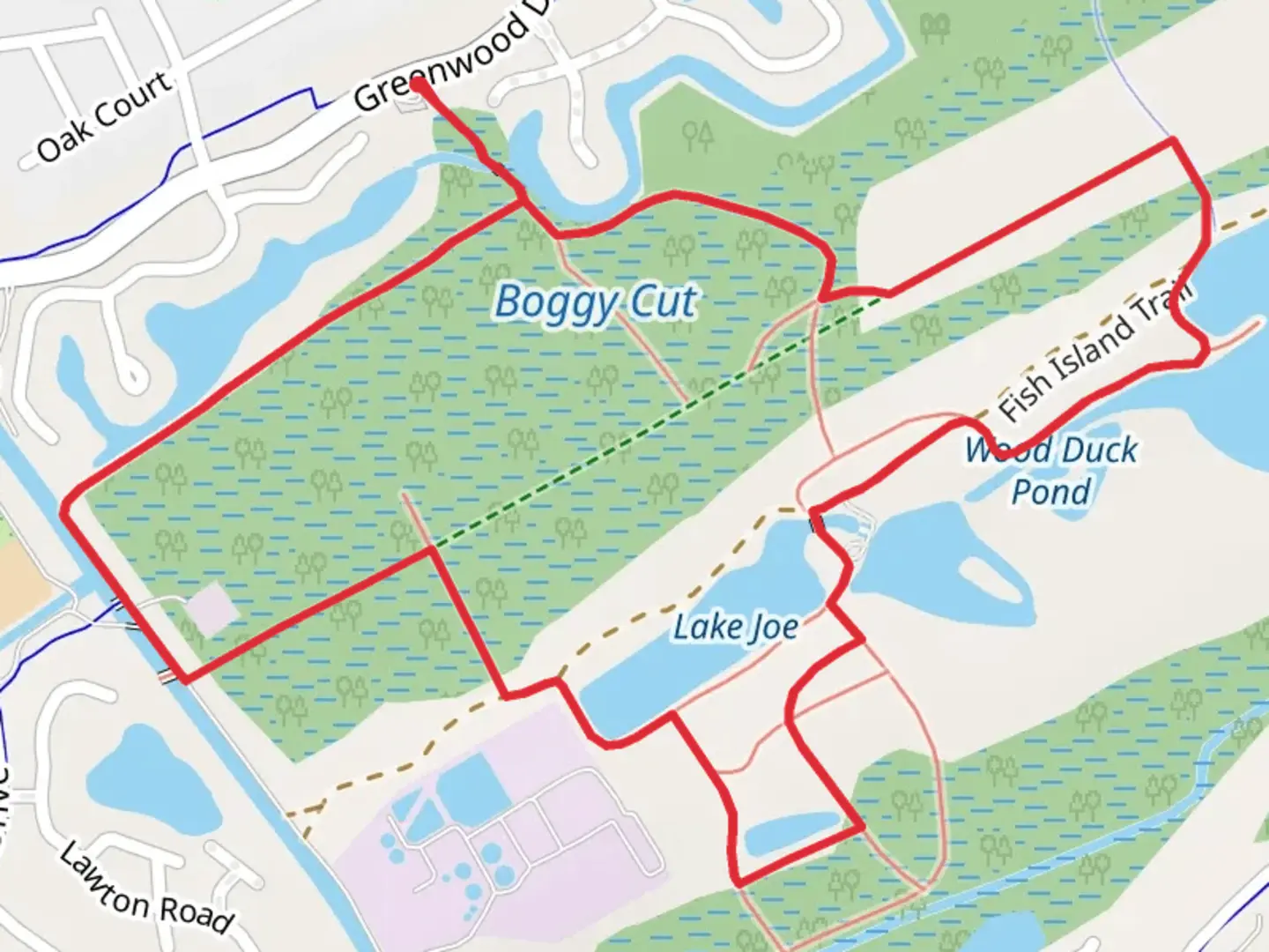 An image depicting the trail Lake Mary, Wood Duck Pond, Lake Thomas and Lake Joe Loop and its surrounding area.