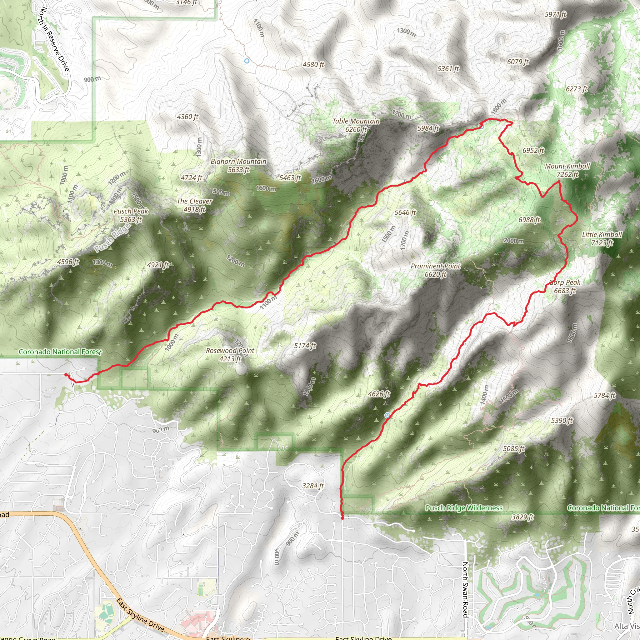 Finger Rock and Pima Canyon Horseshoe Trail mobile static map