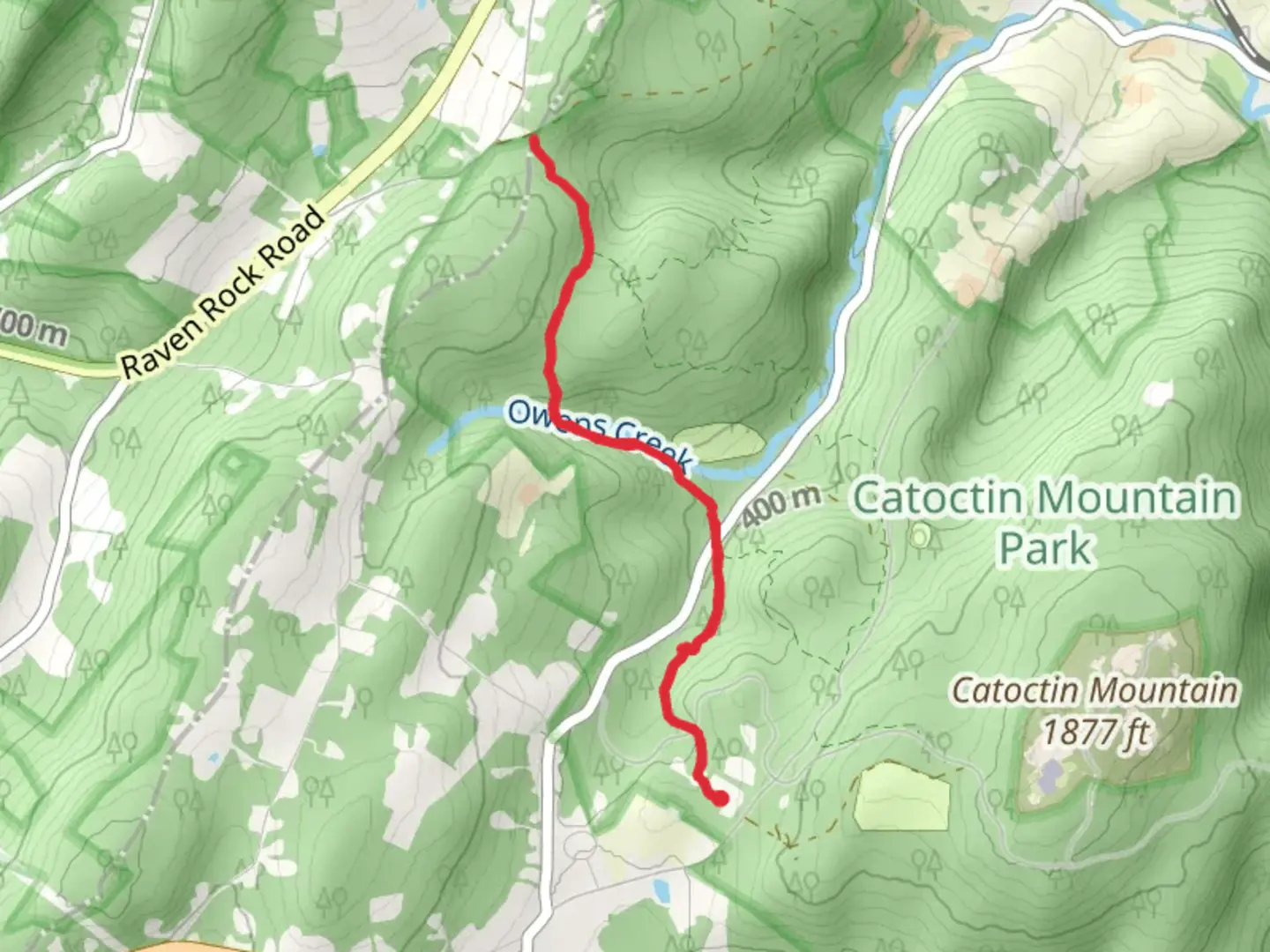 An image depicting the trail Owens Creek and its surrounding area.