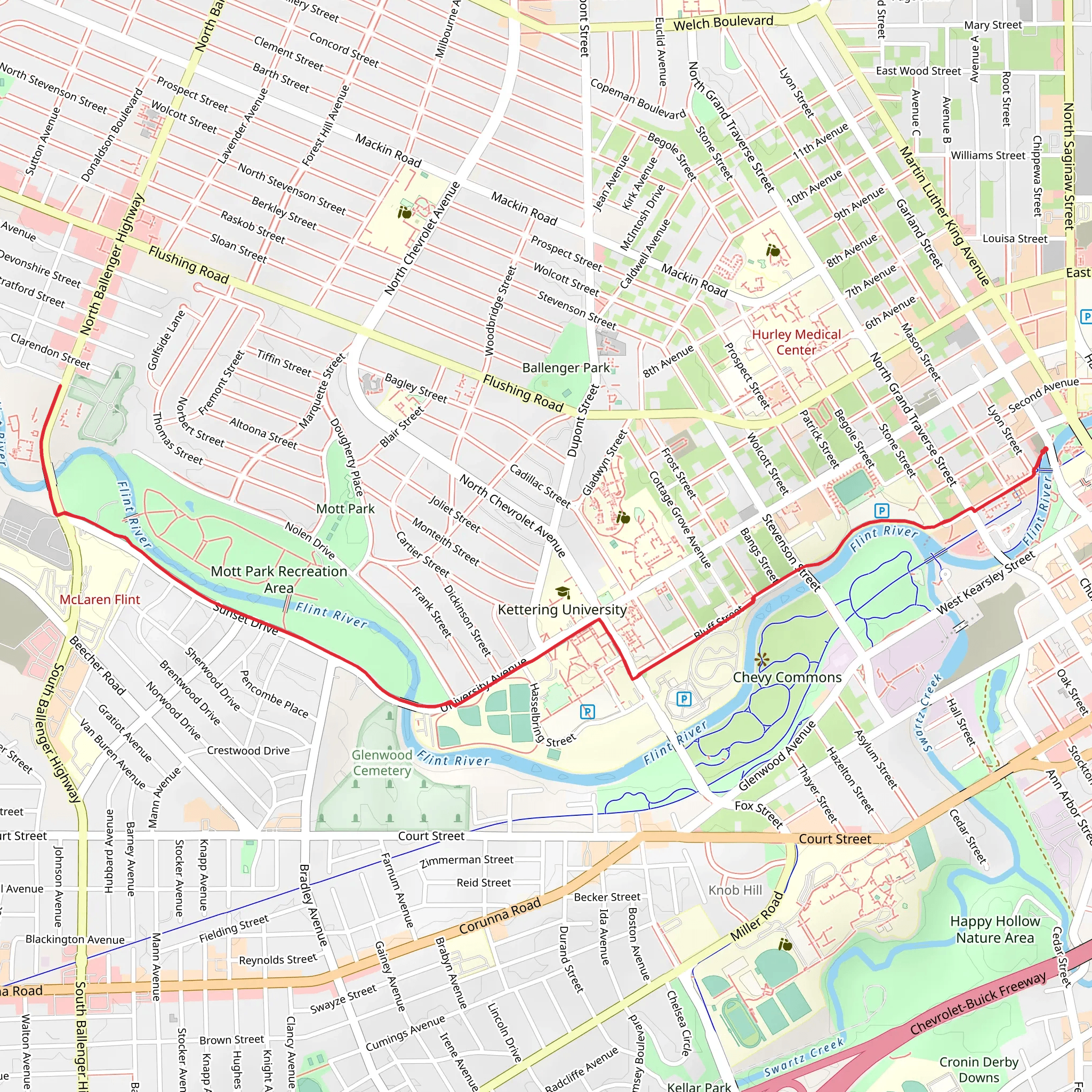 Flint River Trail to Calvary Cemetery mobile static map