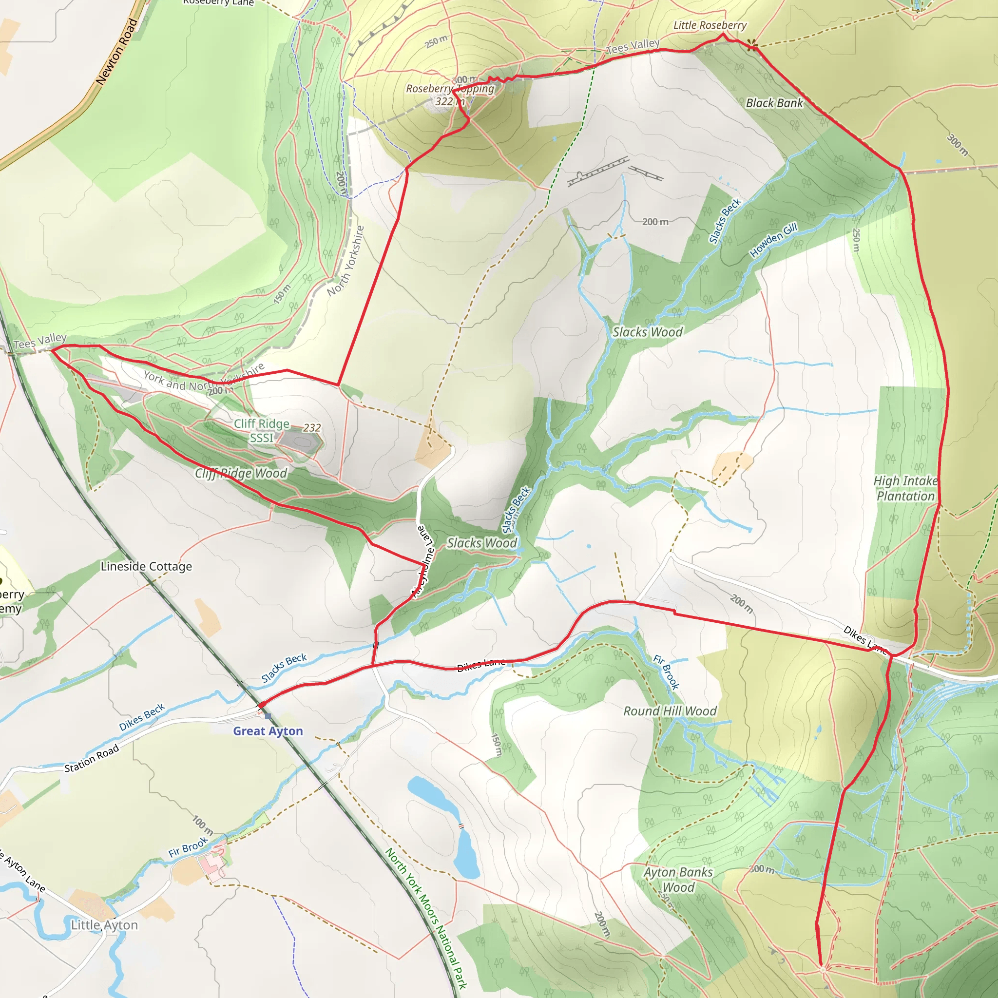 Roseberry Topping and Captain Cook's Monument mobile static map