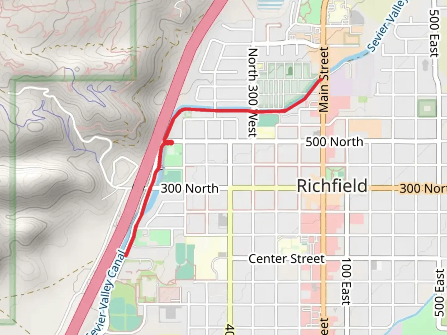An image depicting the trail Richfield Lion's Park and its surrounding area.