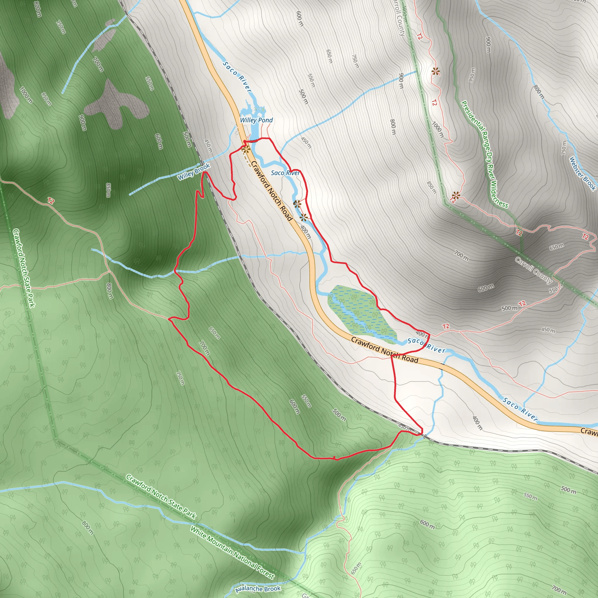 Ethan Pond Trail and Saco River Trail Loop mobile static map