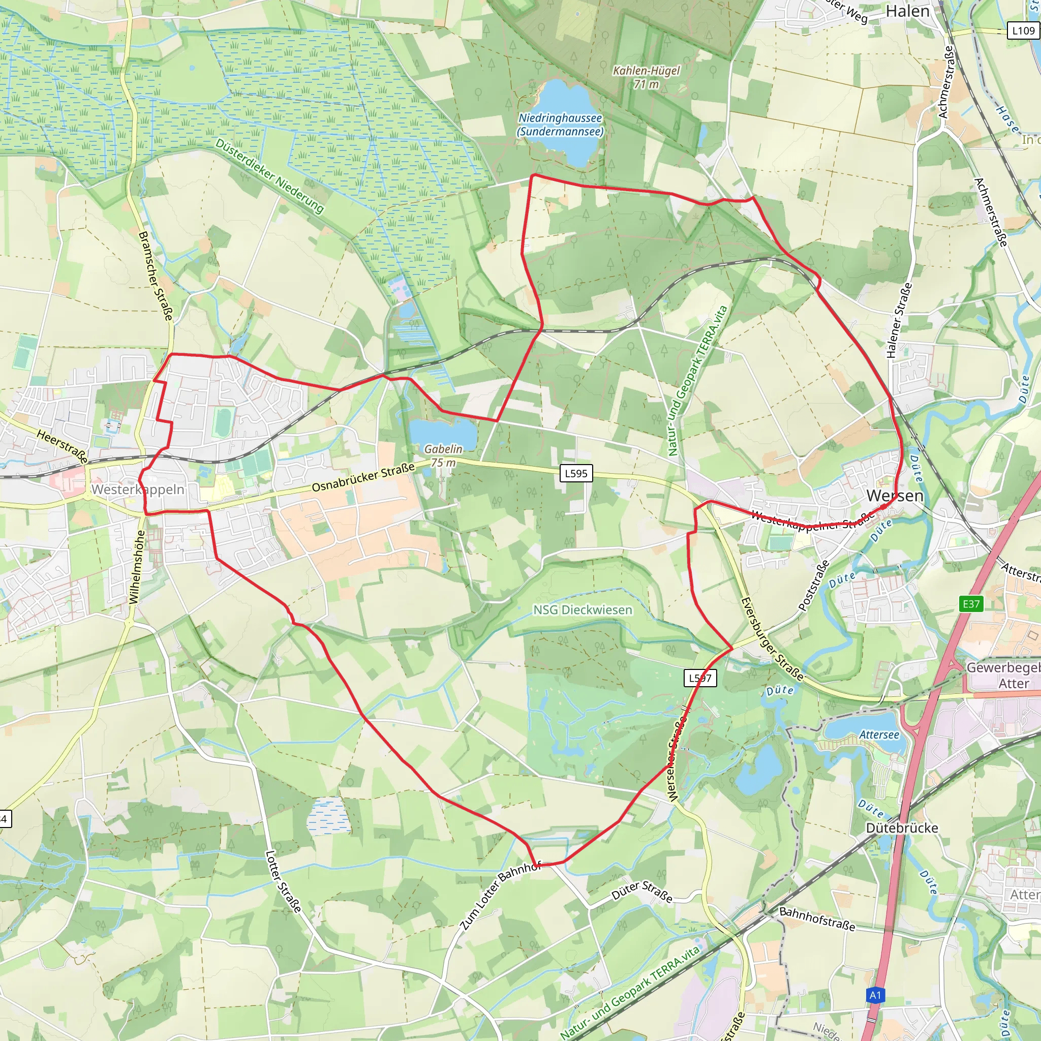 Wersen to Westerkappeln Loop mobile static map