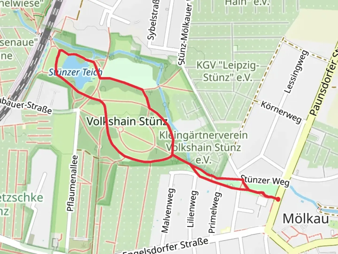An image depicting the trail Boule-Bahn and Stünzer Teich Loop and its surrounding area.