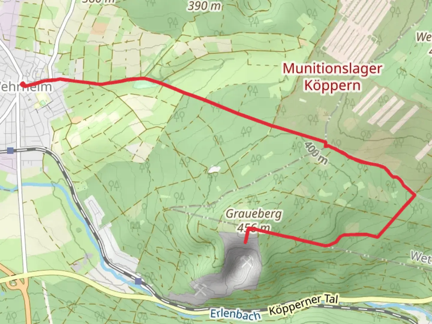 An image depicting the trail Graueberg via Limeswanderweg and its surrounding area.