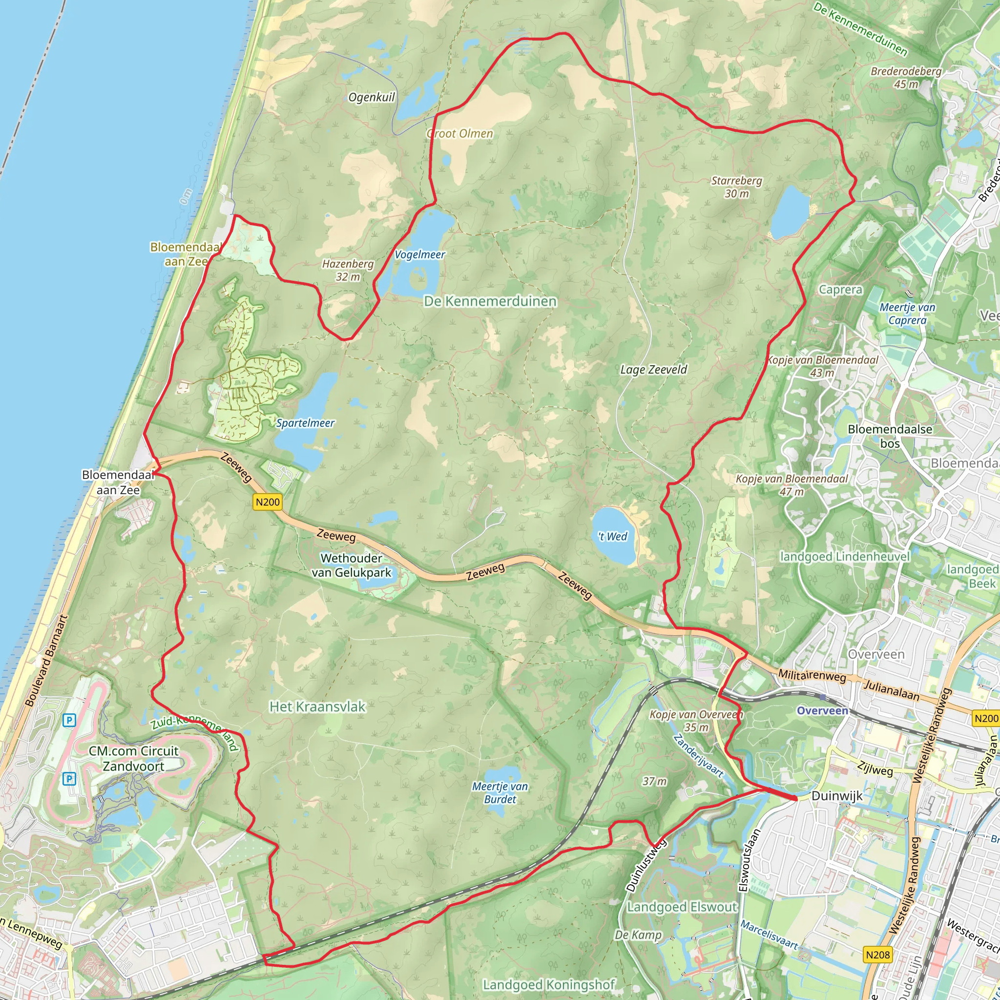 Zee Weg, Dronken Delweg, Ezelweg and Duinpieper pad Loop mobile static map