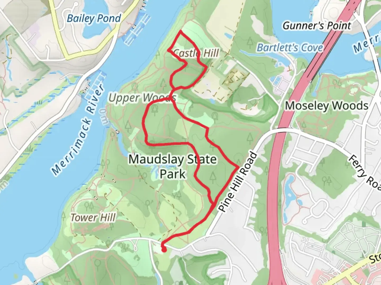 An image depicting the trail Castle Hill and Upper Woods Loop and its surrounding area.