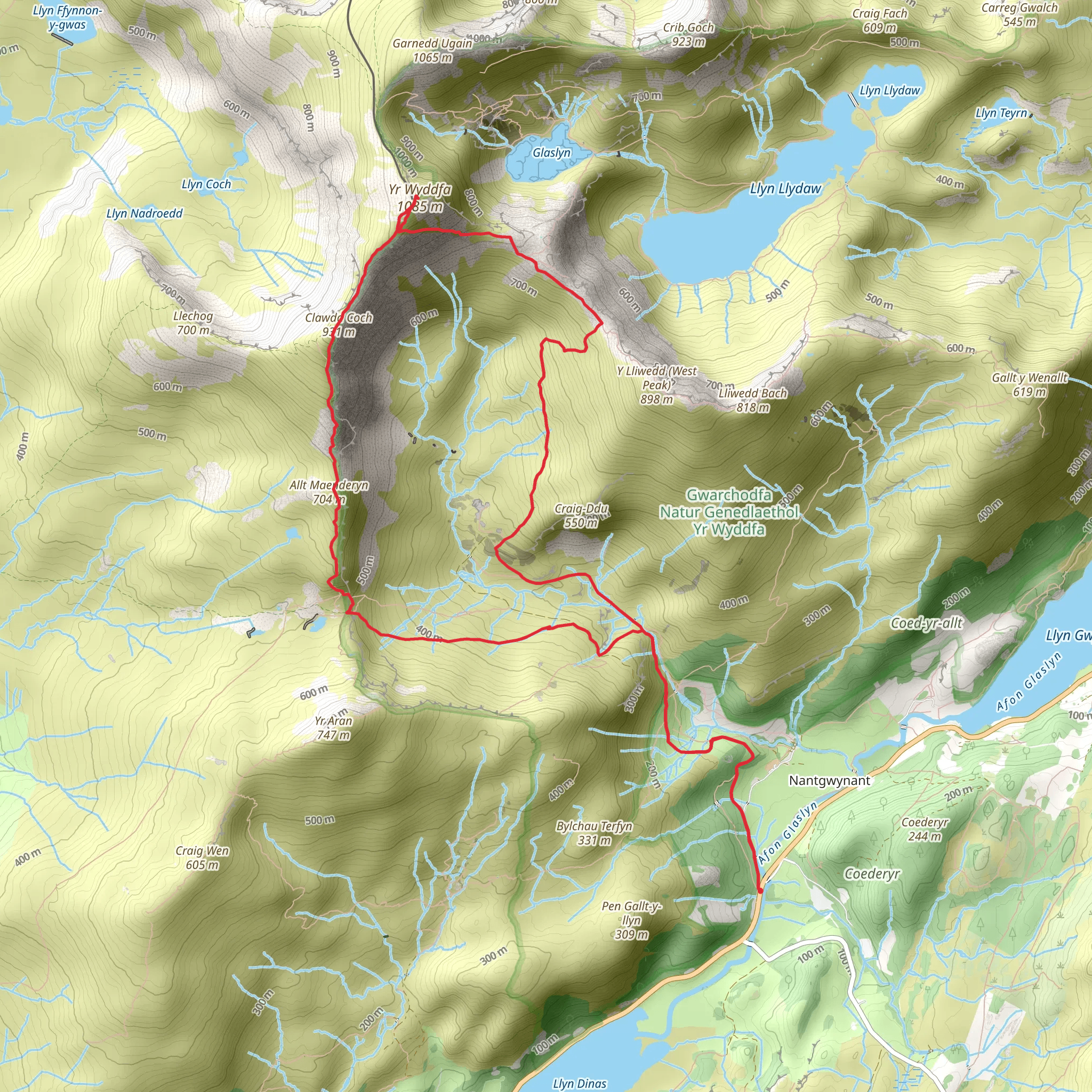 Snowdon via the Watkin Path and South Ridge mobile static map