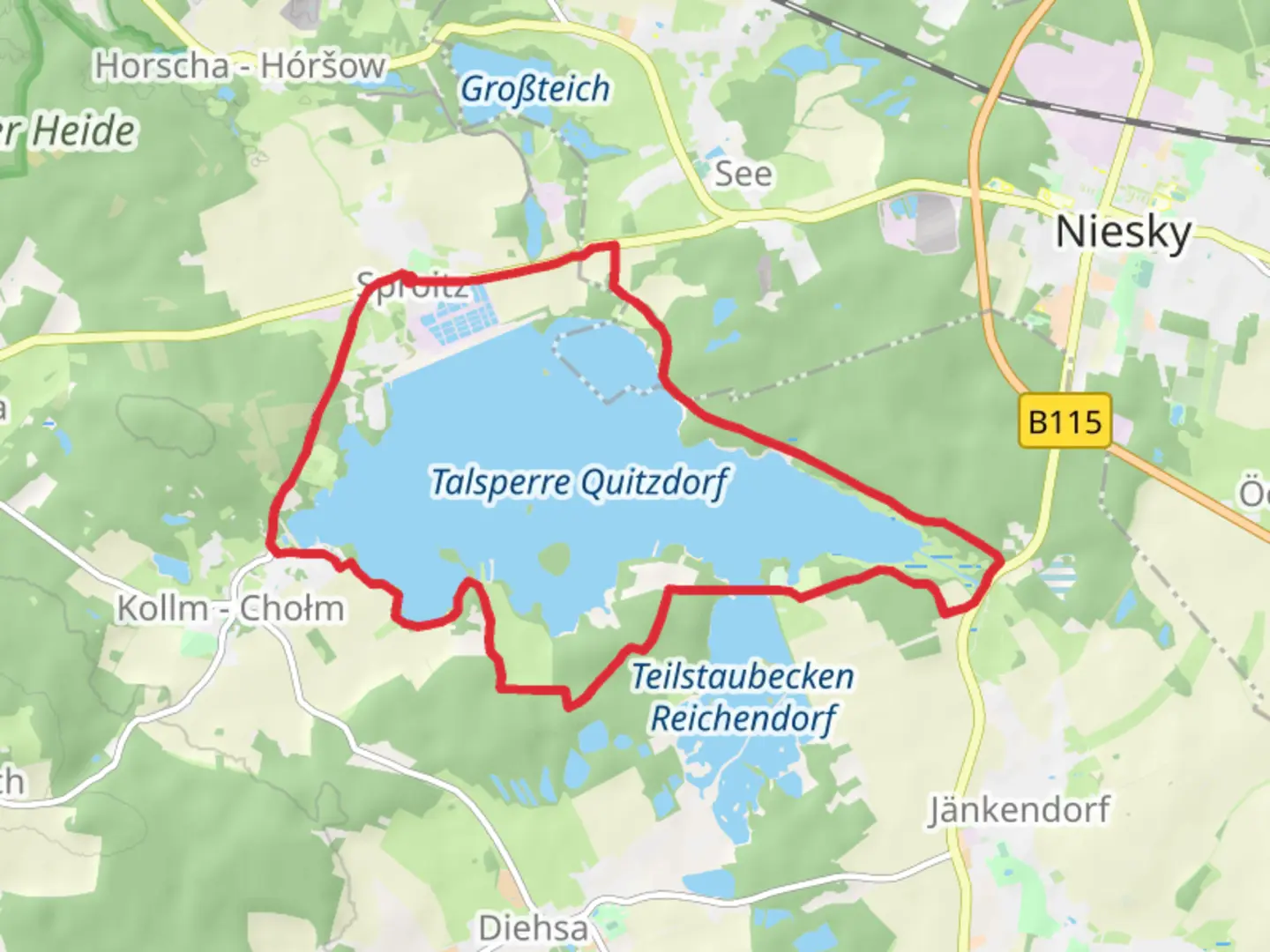 An image depicting the trail Talsperre Quitzdorf Loop and its surrounding area.