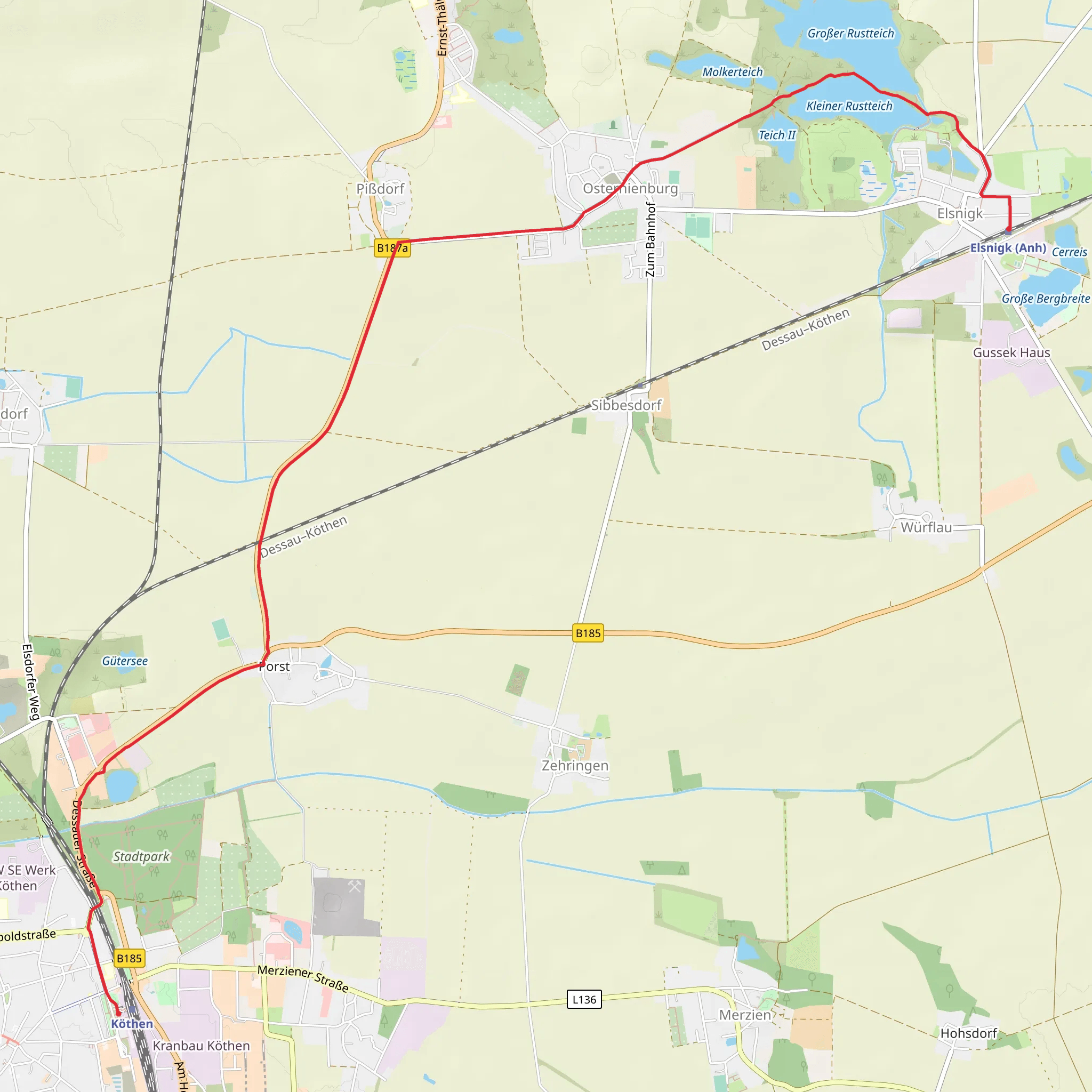 Kothen to Elsnigh Walk via Kleiner Rustteich mobile static map