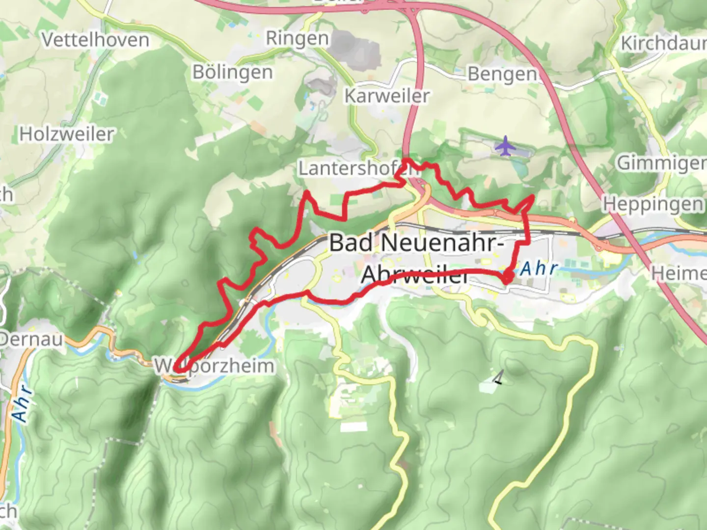 An image depicting the trail Bad Neuenahr and Ahrweiler Loop and its surrounding area.