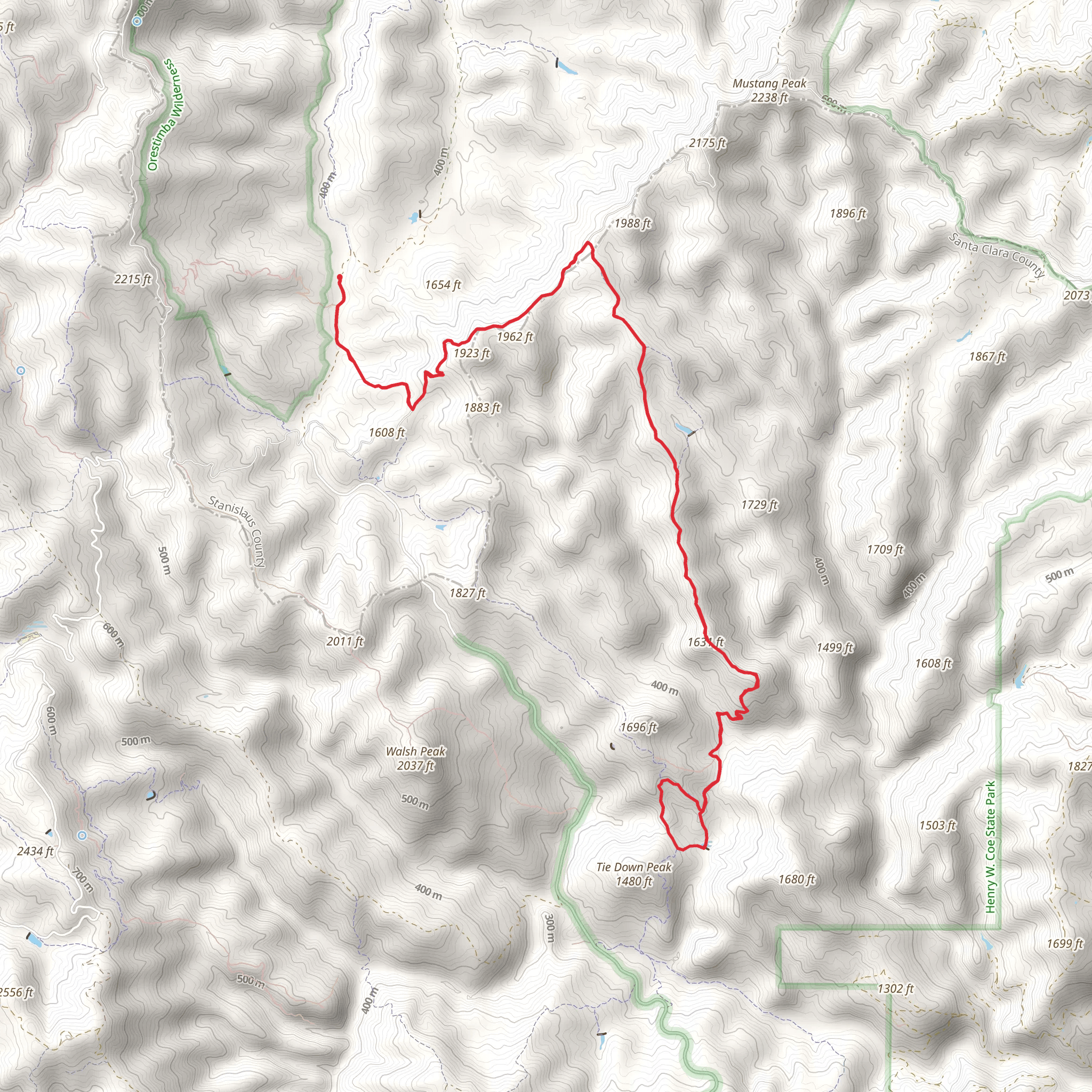 Orestimba Creek Trail, Dutch's Trail and Yellowjacket Trail mobile static map
