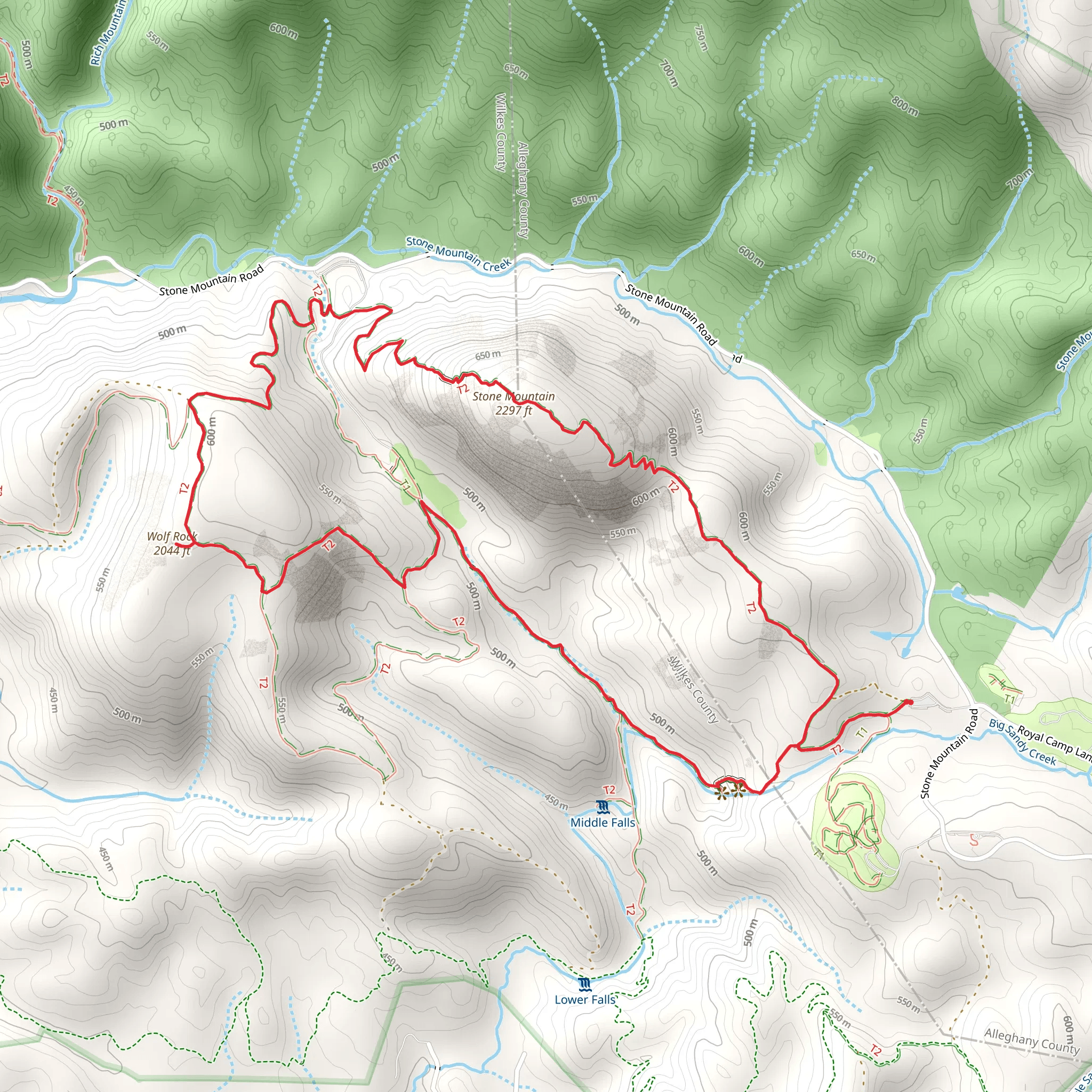 Stone Mountain Loop and Wolf Rock Trail mobile static map