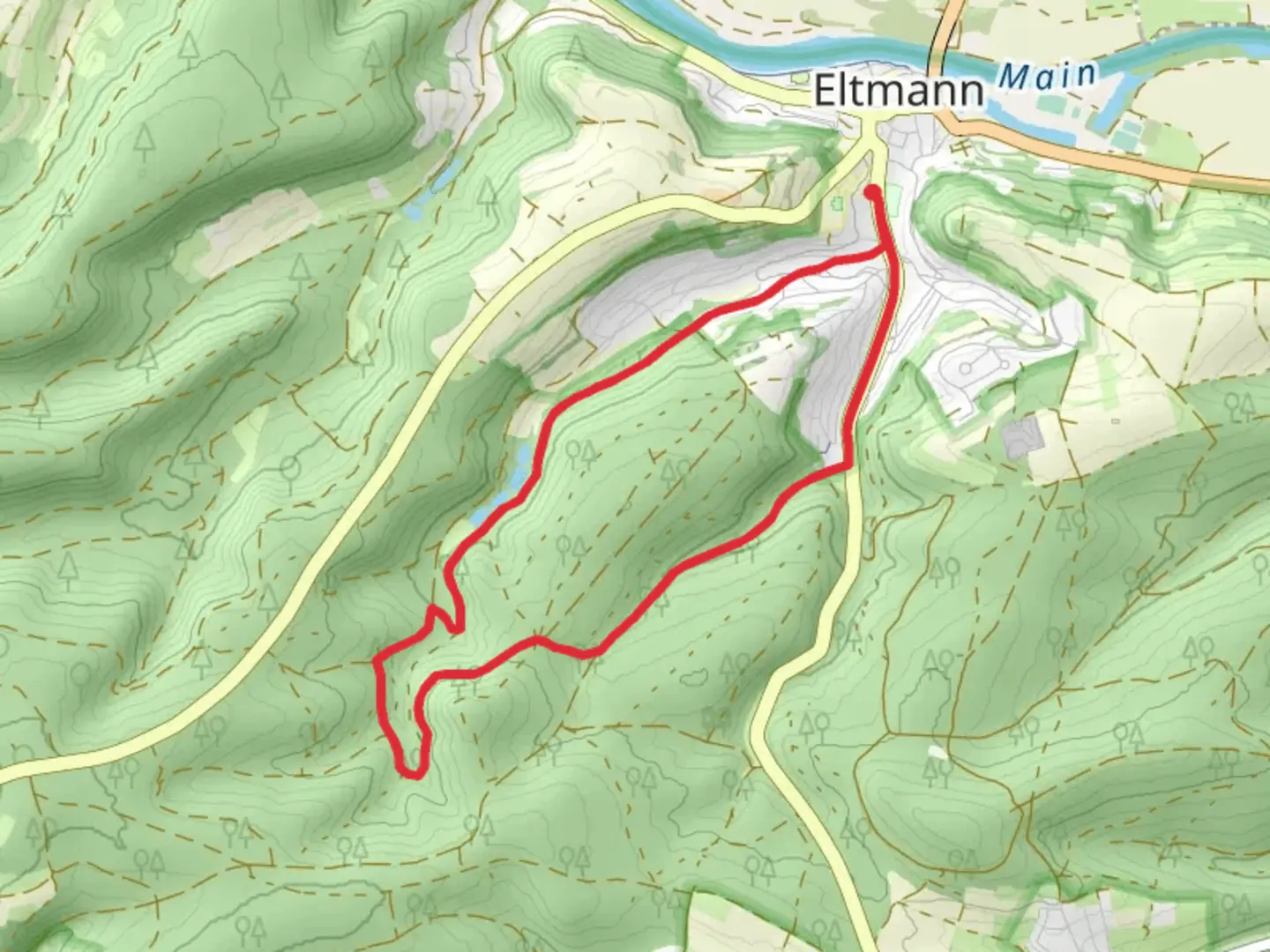 An image depicting the trail Lauftour and Eltmann Loop and its surrounding area.