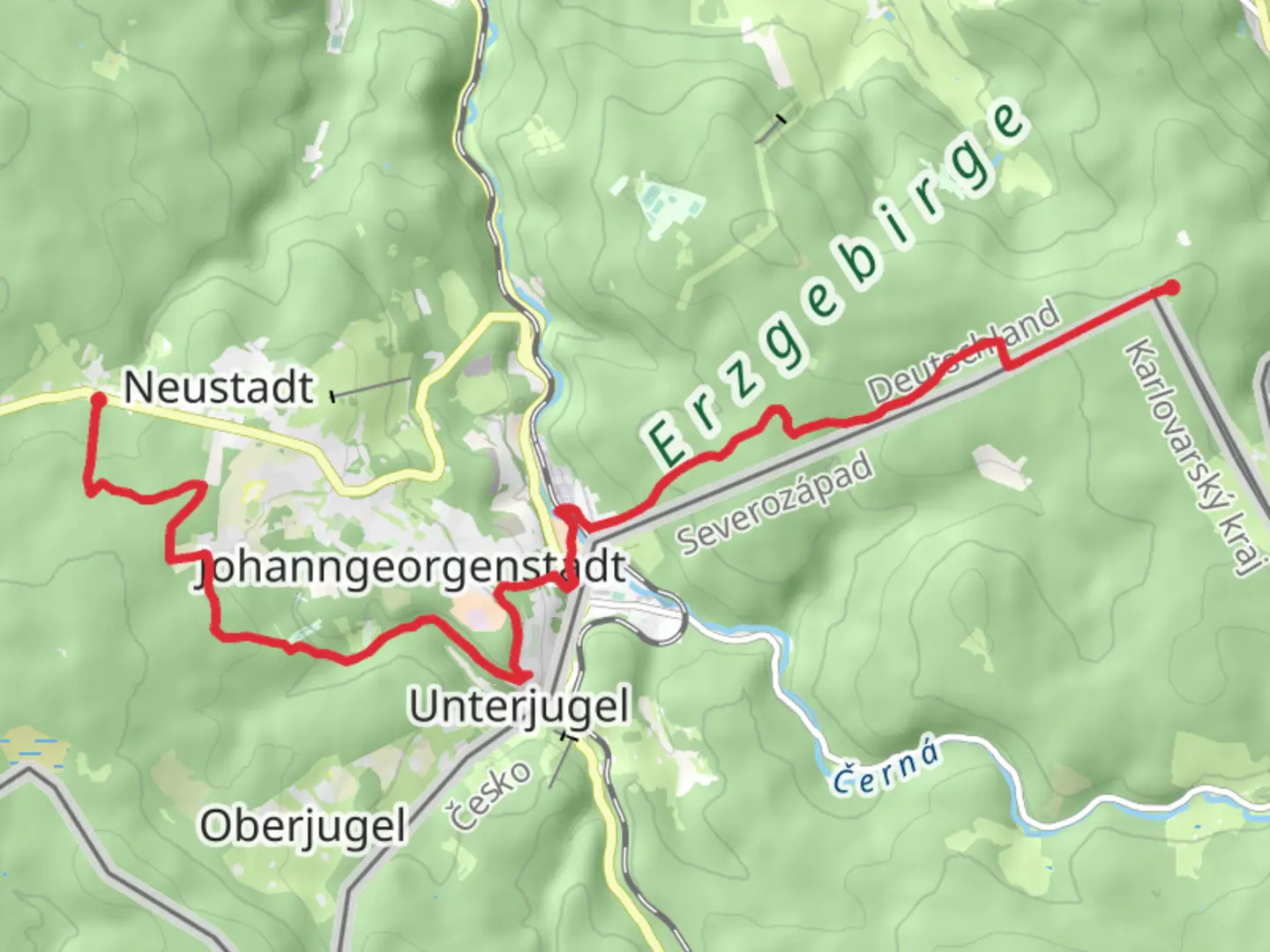 An image depicting the trail Halbemeile to Steinbach via Alte Poststrasse and its surrounding area.