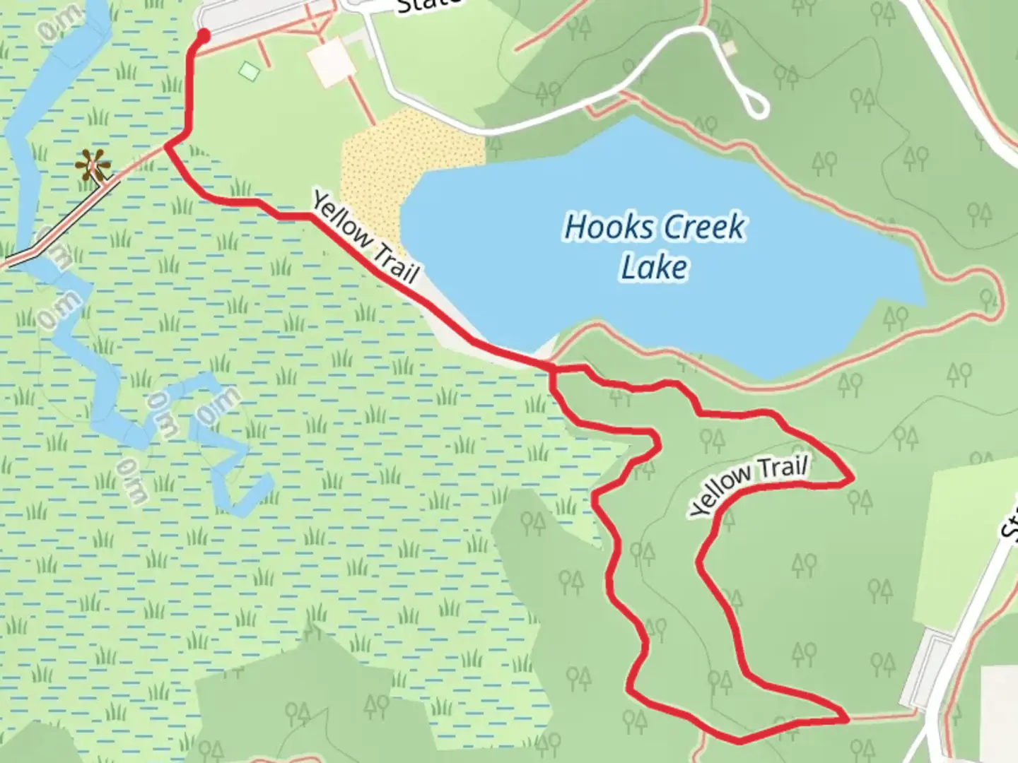 An image depicting the trail Hooks Creek Lake Loop and its surrounding area.