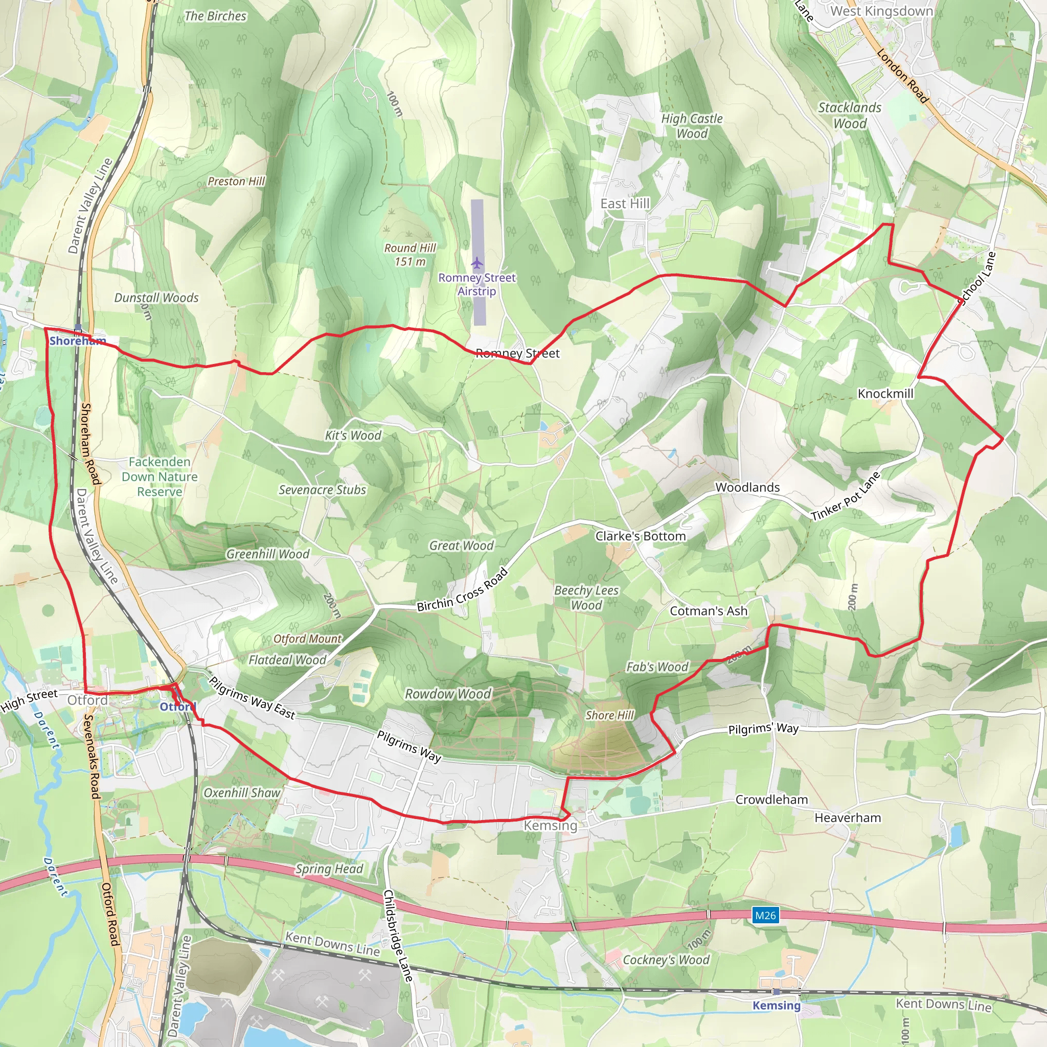 Otford to Romney Street and Kemsing Loop mobile static map