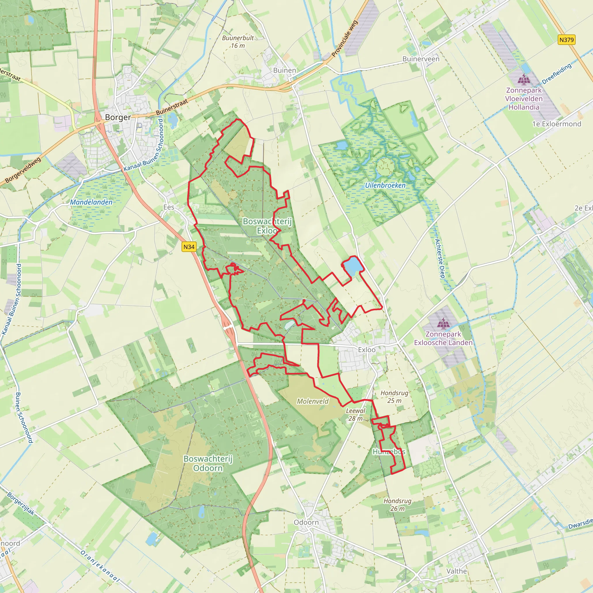Hunzebos, Westerbos and Exloosche Loop mobile static map