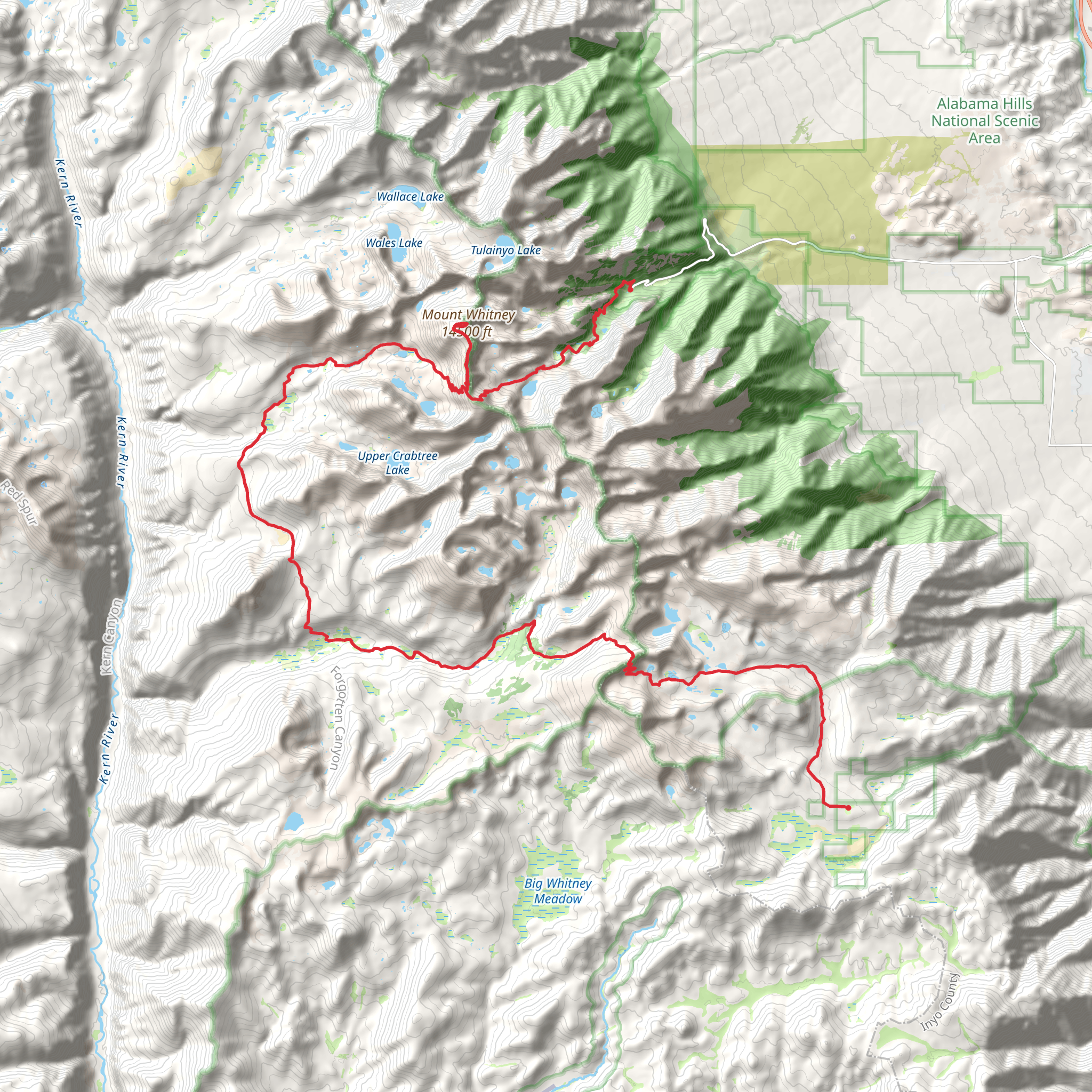 Cottonwood Lakes and Guitar Lake via John Muir Trail mobile static map
