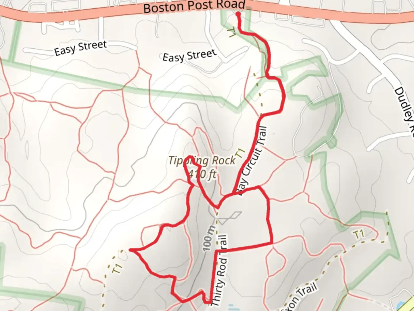 An image depicting the trail Tippling Rock Loop via Bay Circuit Trail and its surrounding area.