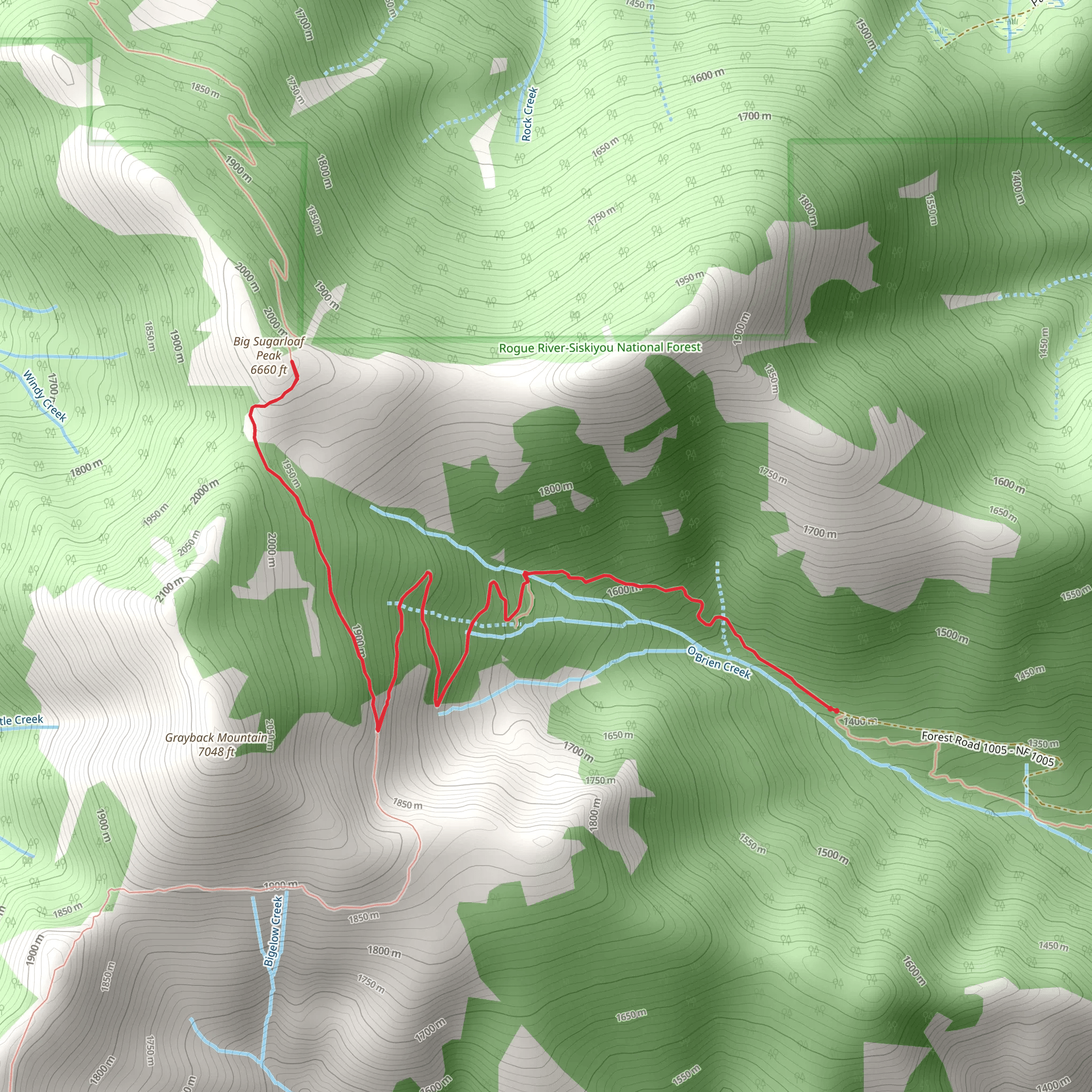 Windy Gap and Big Sugarloaf via O'Brien Creek Trail mobile static map