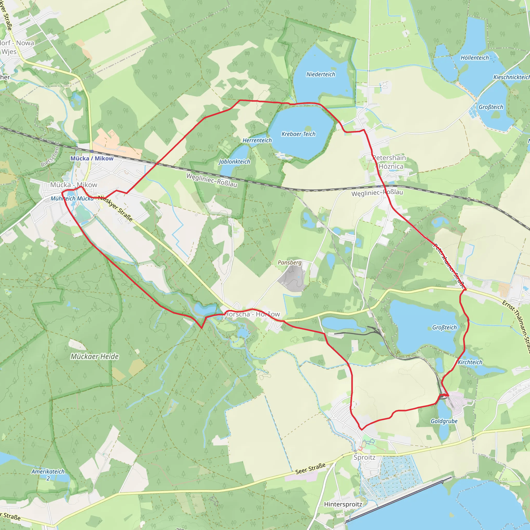Krebaer Teich and Niederteich via Rundweg Petershainer Teiche mobile static map