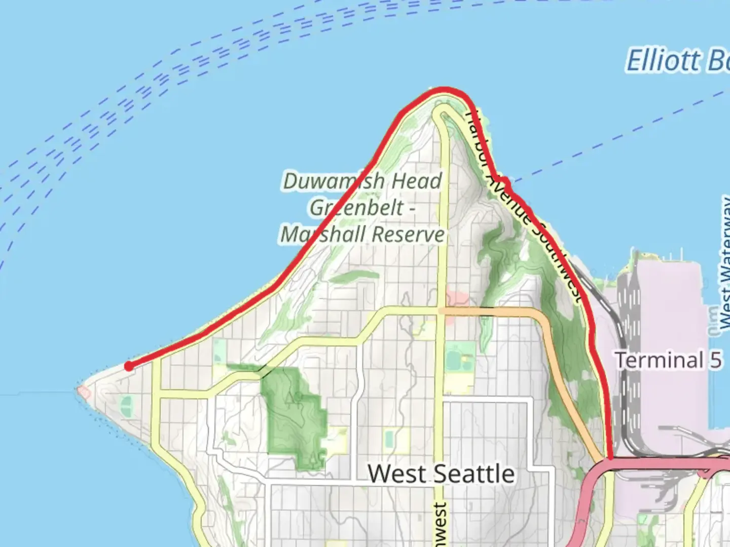 An image depicting the trail Alki Trail and its surrounding area.