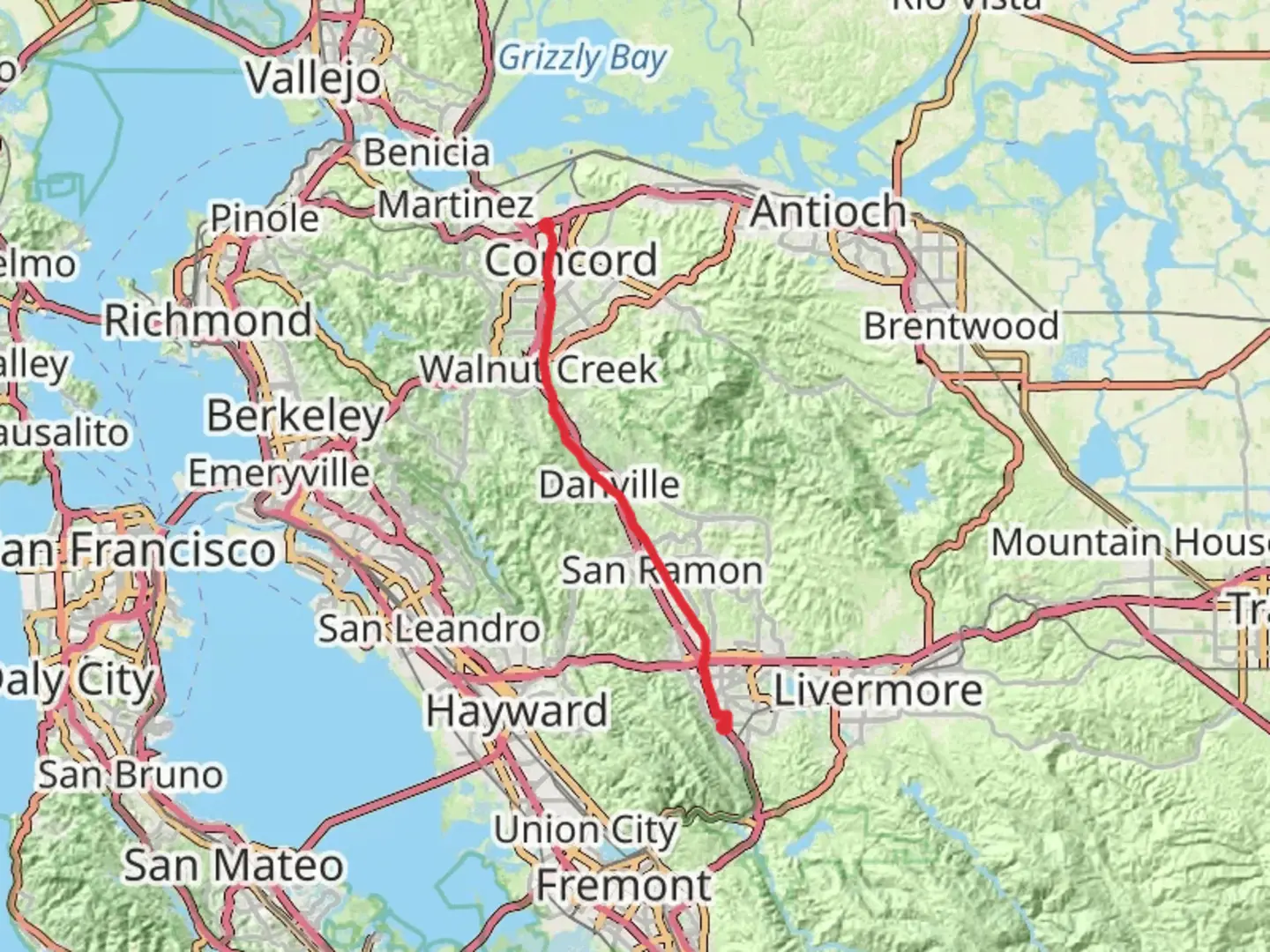 An image depicting the trail Iron Horse Trail and San Ramon Valley Trail and its surrounding area.