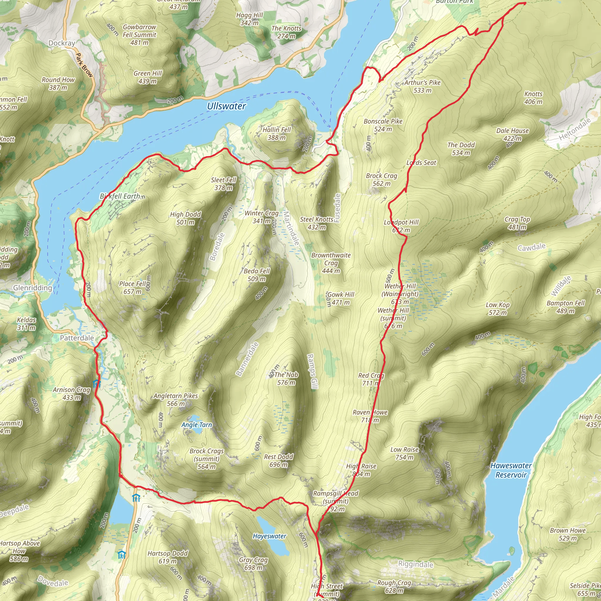 Loadpot Hill, Rampsgill Head, Raven Howe and High Raise via The Ullswater Way mobile static map