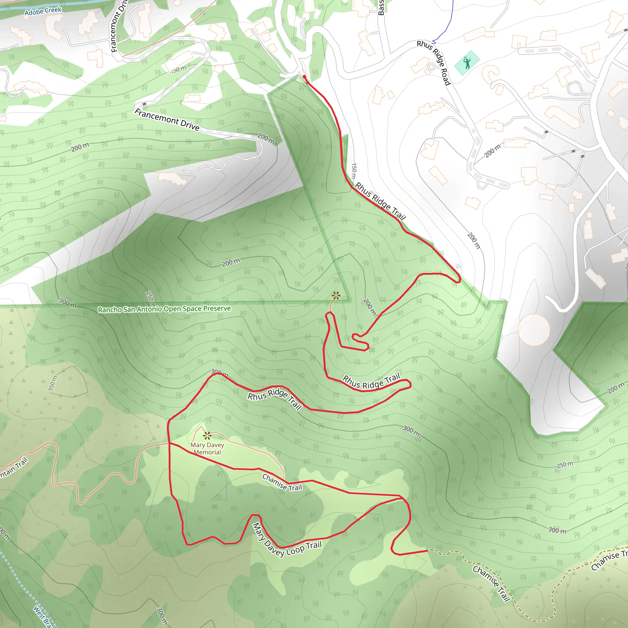 Chamise and Mary Davey Loop via Rhus Ridge Trail mobile static map