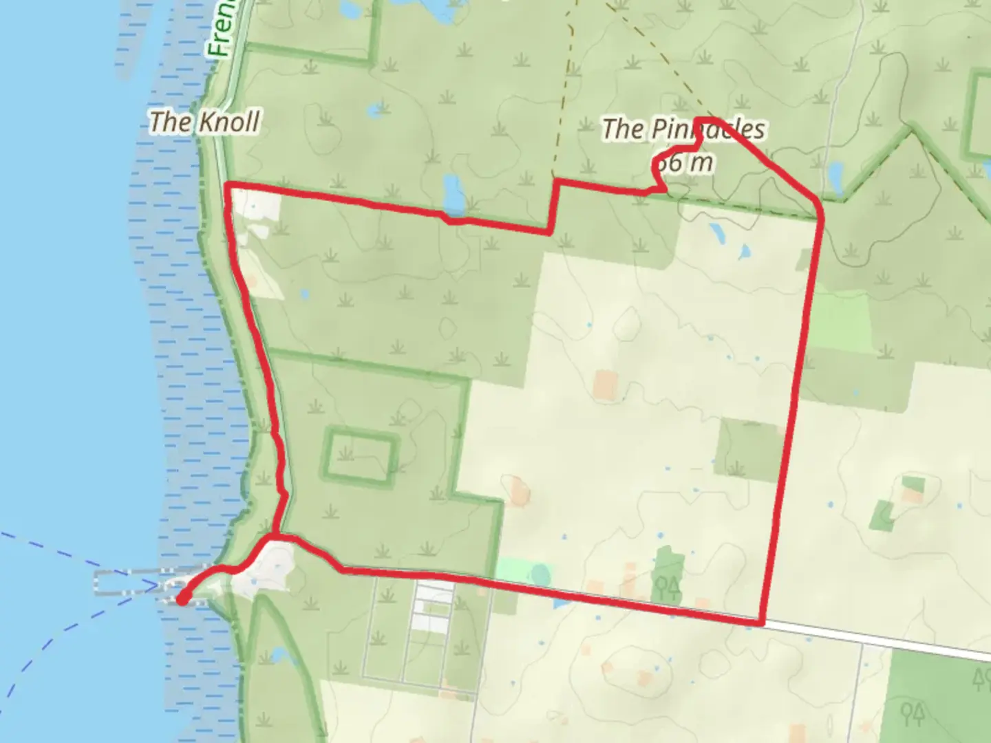 An image depicting the trail French Island - The Pinnacles and its surrounding area.