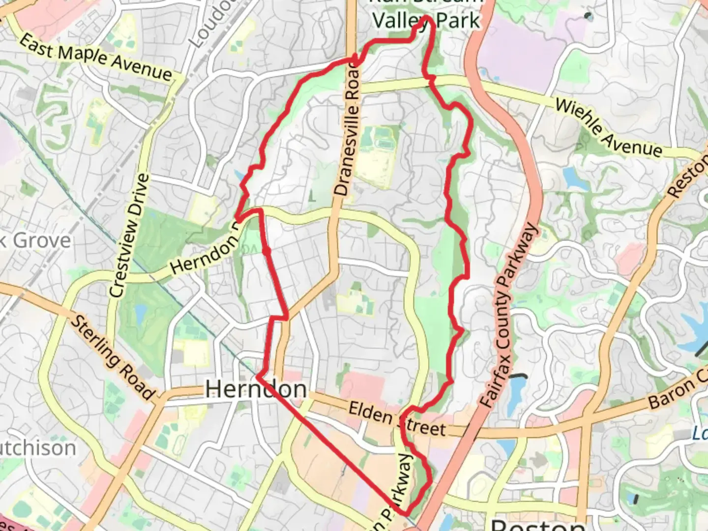 An image depicting the trail Washington - Old Dominion Trail and Sugarland Run Stream Valley Loop Trail and its surrounding area.