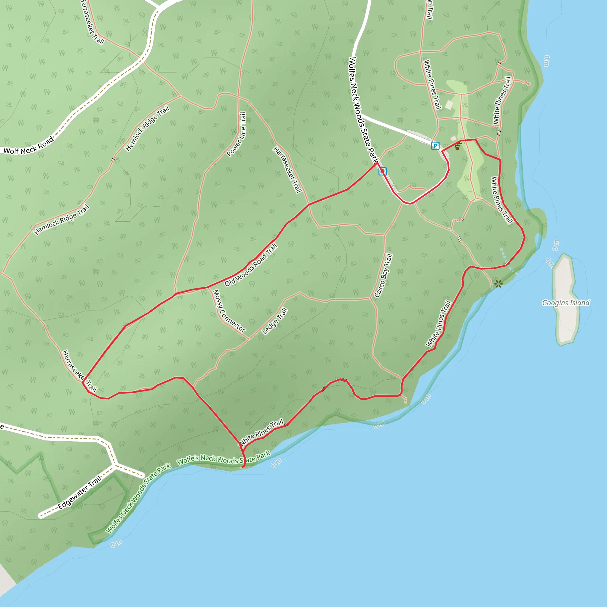 White Pines Trail and Old Woods Road Trail Loop mobile static map