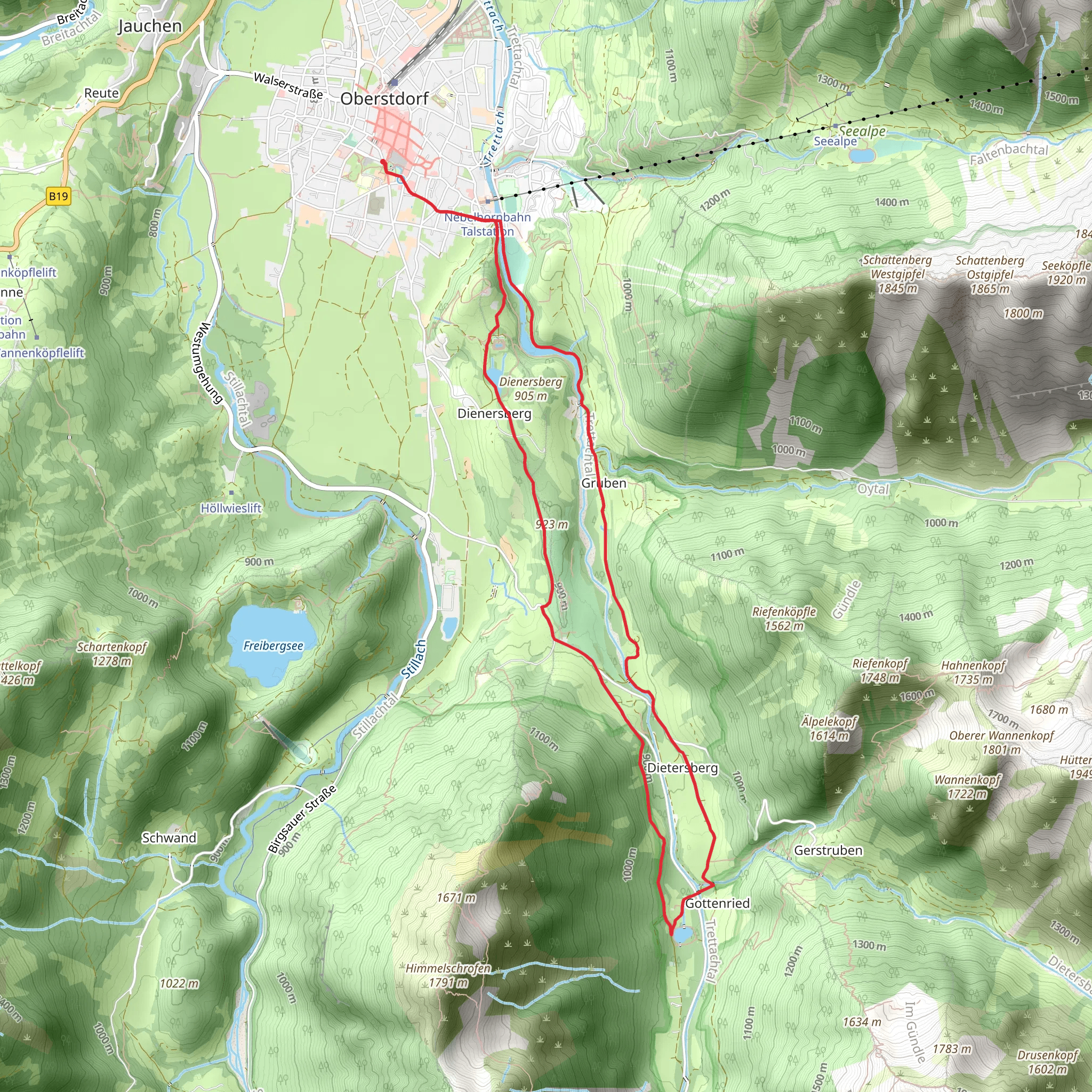 Trettach, Christlessee and Moorbad Loop via Kurpark mobile static map