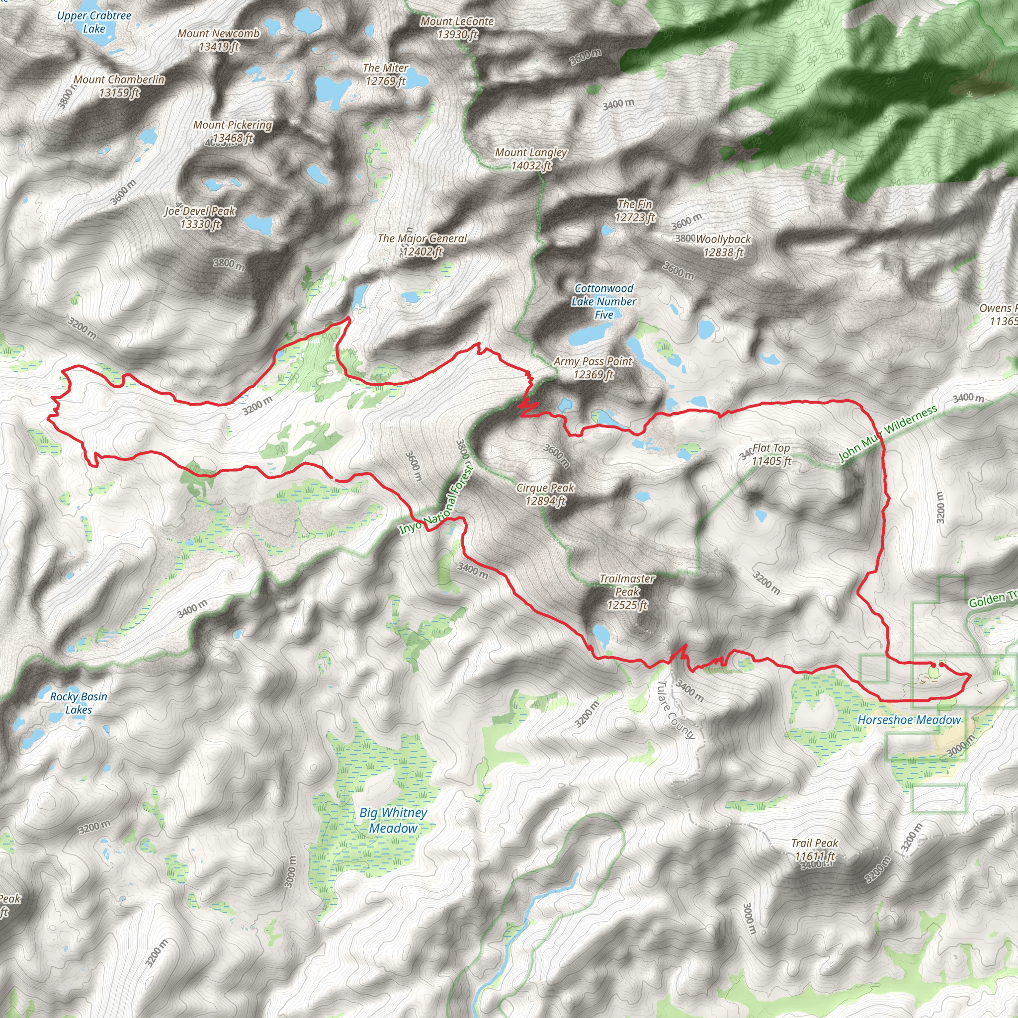Cottonwood Lakes to Upper Rock Creek Loop mobile static map