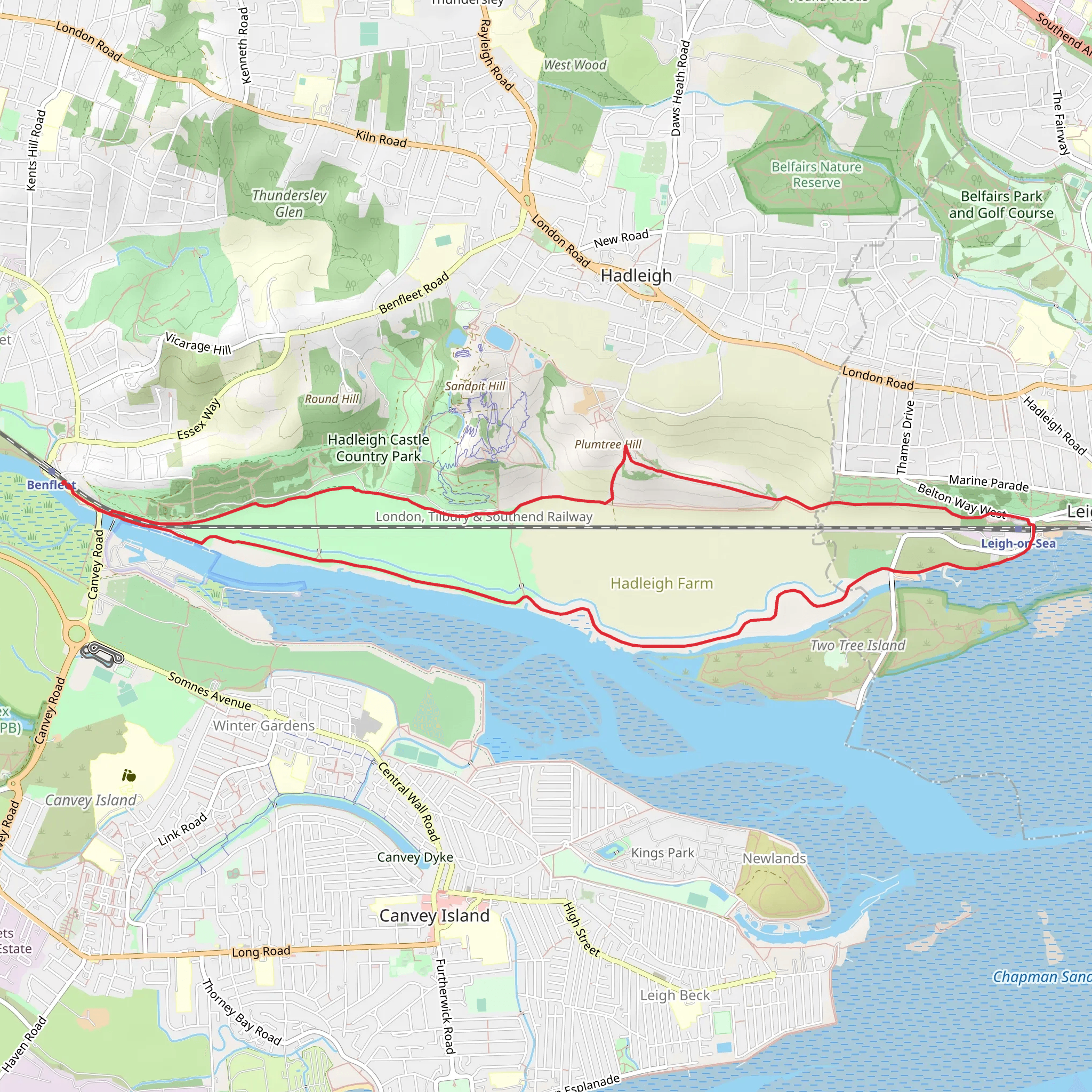 Benfleet to Leigh on Sea mobile static map