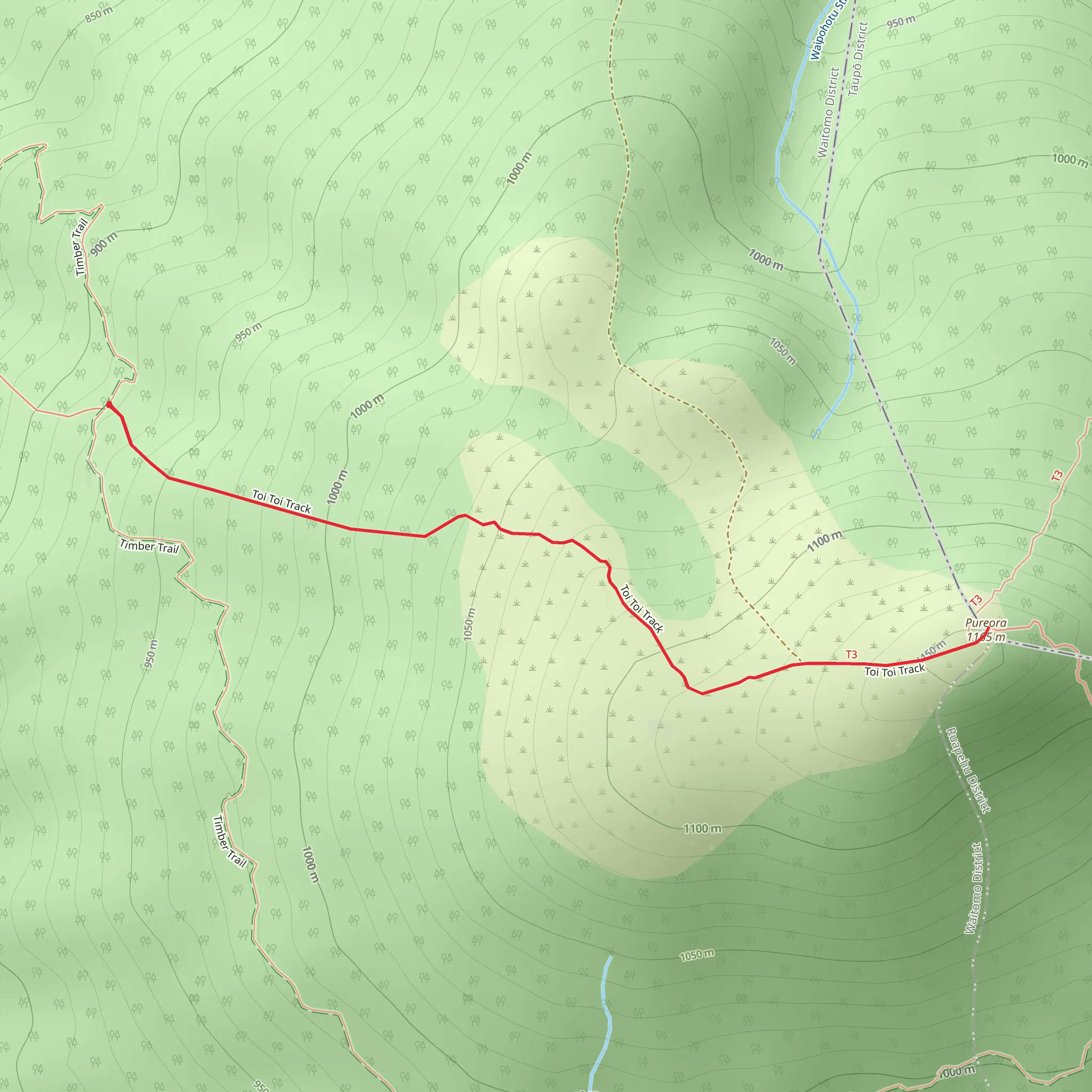 Mount Pureora via Toitoi Track mobile static map