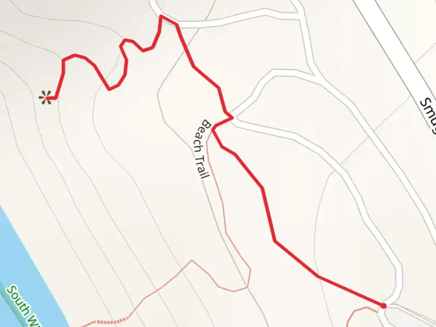 An image depicting the trail Beach and Hobbit Trail and its surrounding area.