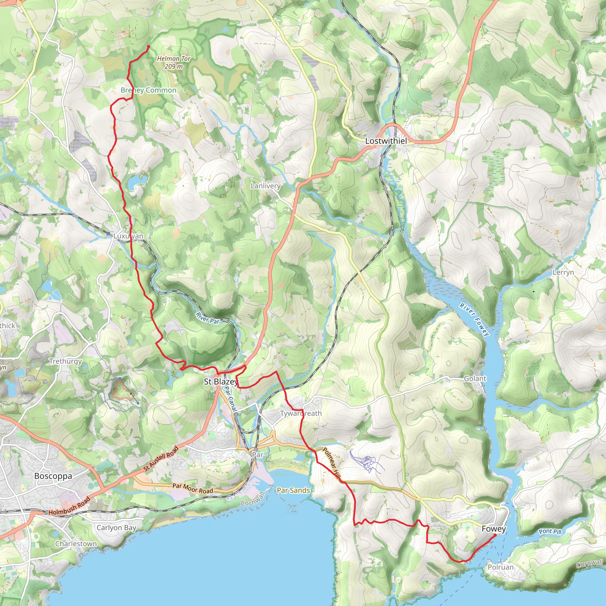 Breney Common to Fowey via Saints Way mobile static map
